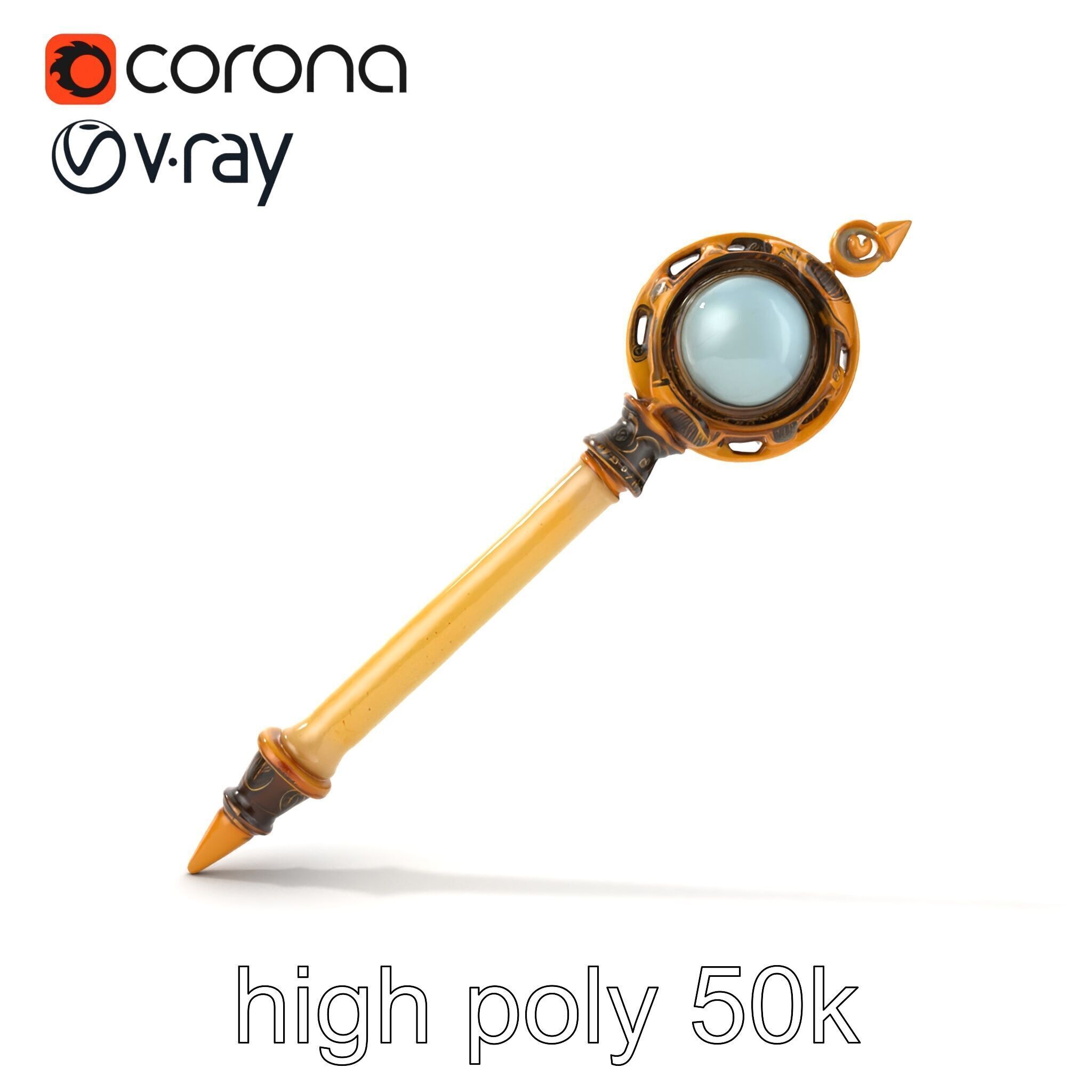 Mystic Alabaster Staff with Celestial Pearl model pack Low-poly 3D model_23