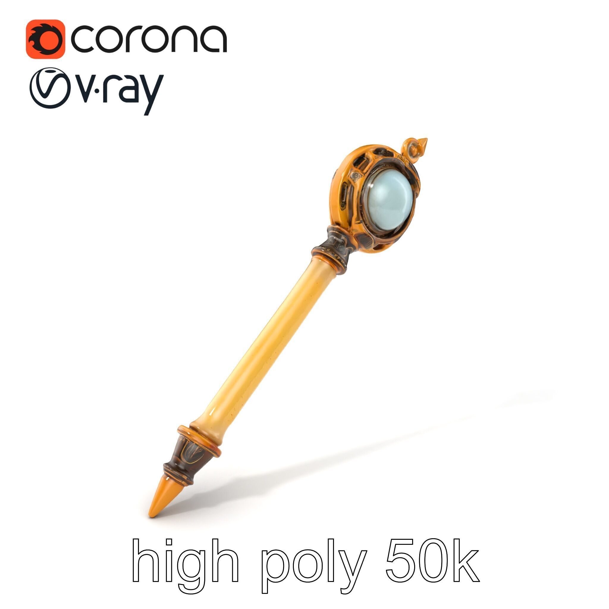 Mystic Alabaster Staff with Celestial Pearl model pack Low-poly 3D model_2