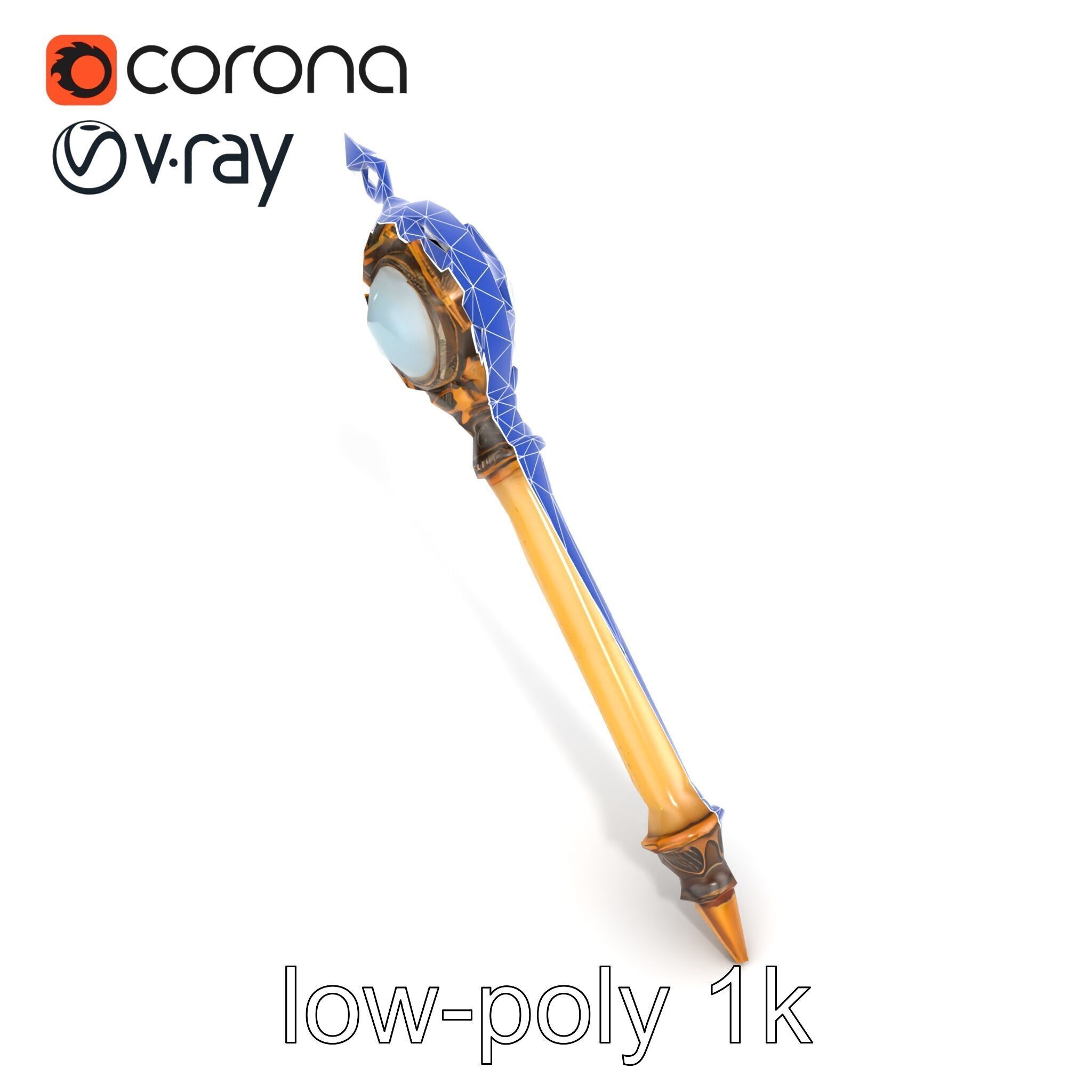 Mystic Alabaster Staff with Celestial Pearl model pack Low-poly 3D model_24