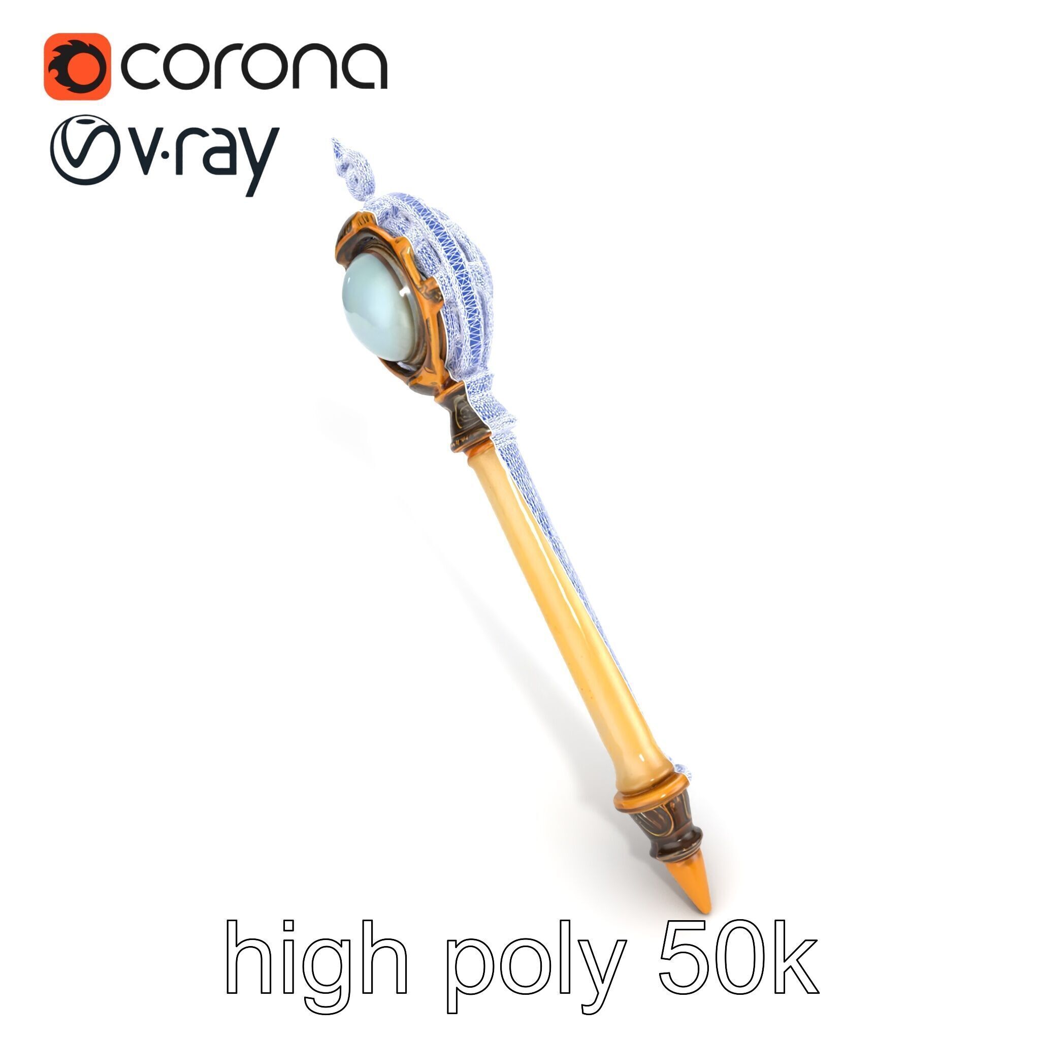 Mystic Alabaster Staff with Celestial Pearl model pack Low-poly 3D model_22