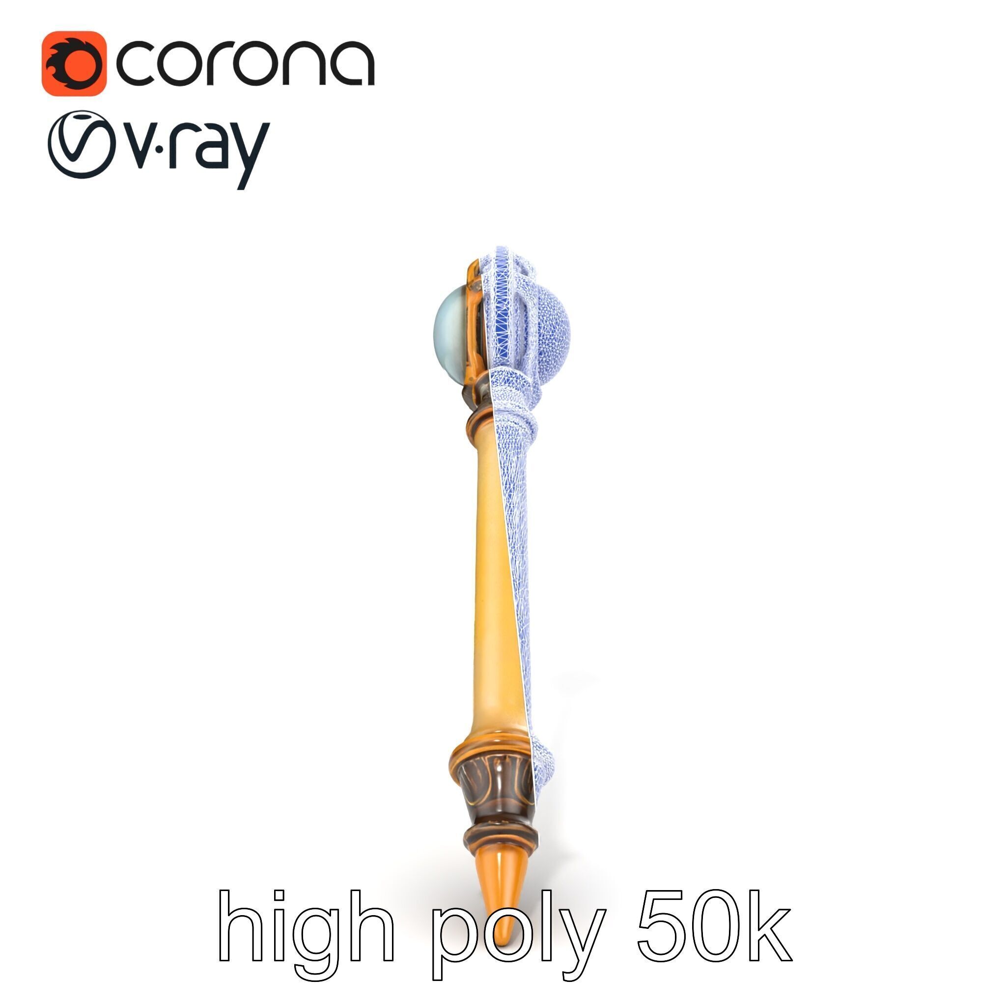 Mystic Alabaster Staff with Celestial Pearl model pack Low-poly 3D model_16