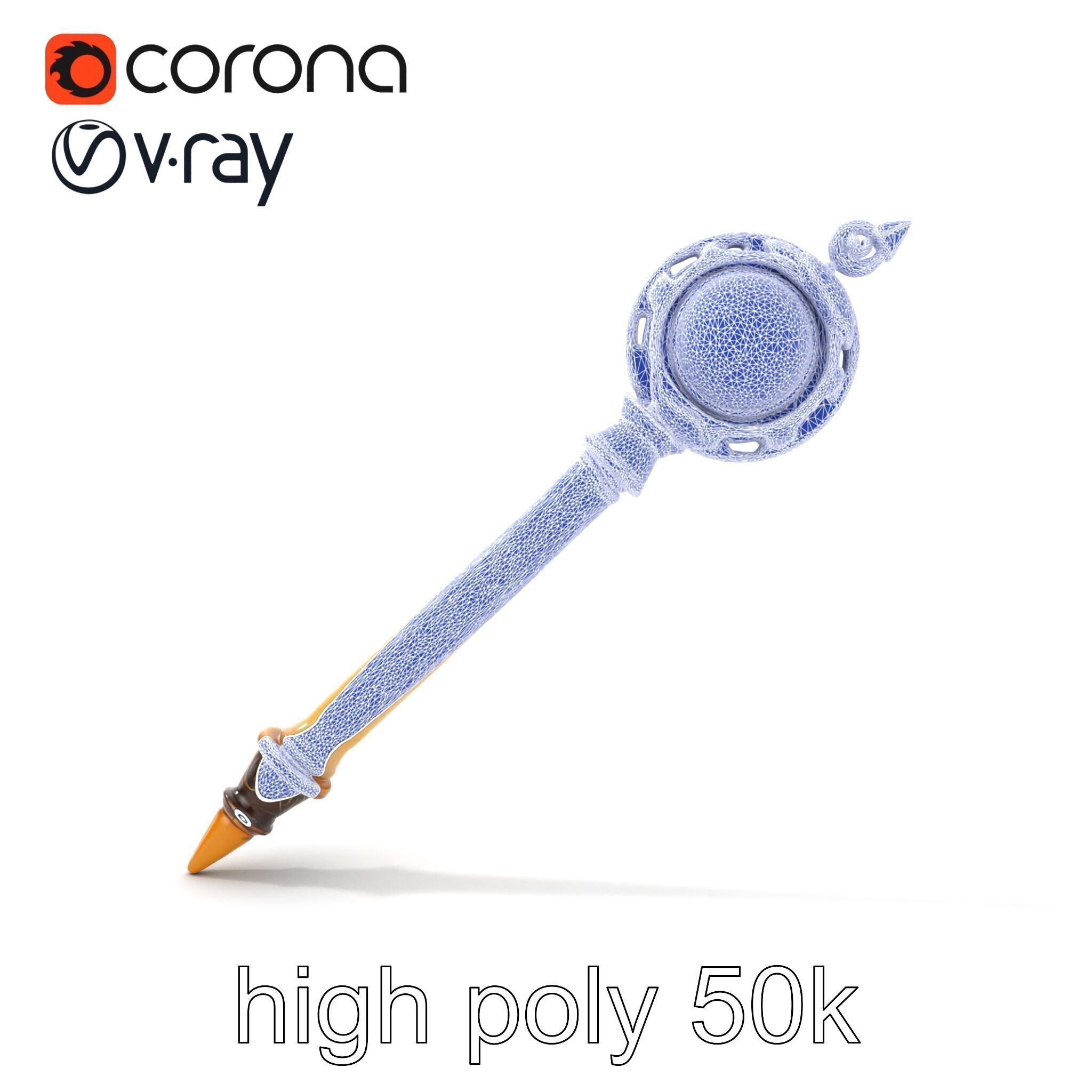 Mystic Alabaster Staff with Celestial Pearl model pack Low-poly 3D model_13