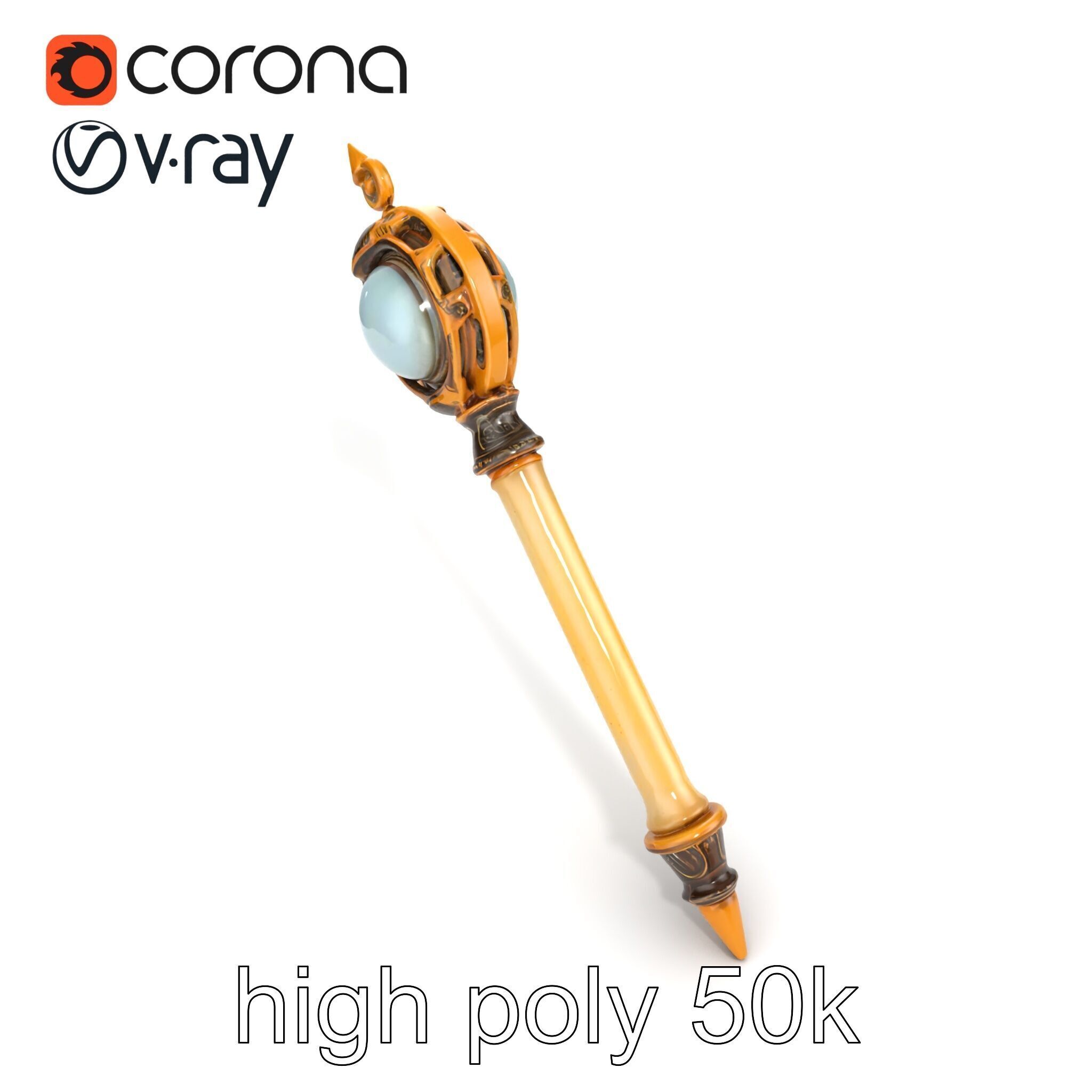 Mystic Alabaster Staff with Celestial Pearl model pack Low-poly 3D model_26