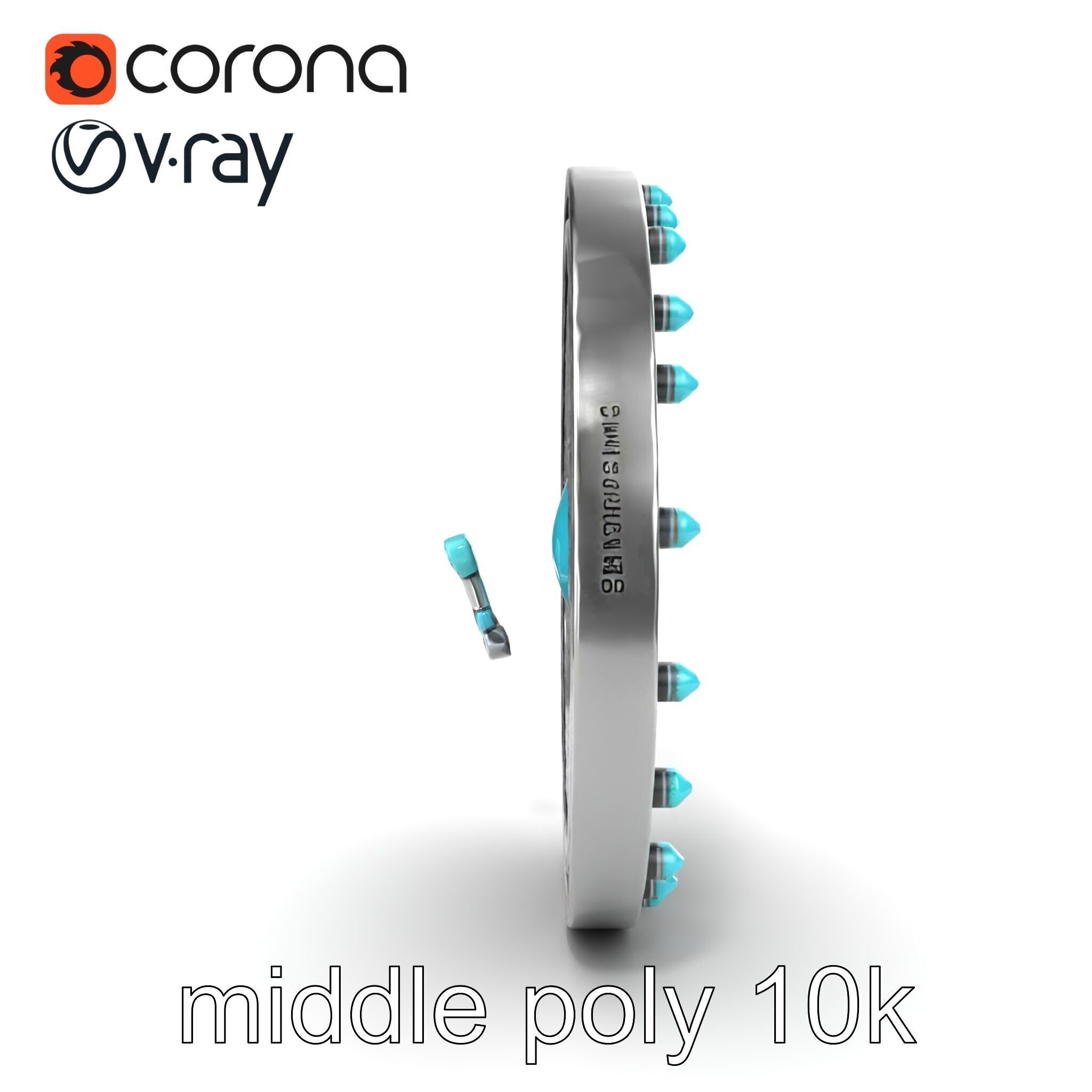 Magical Silver Shield with Turquoise Gemstones model pack Low-poly 3D model_14