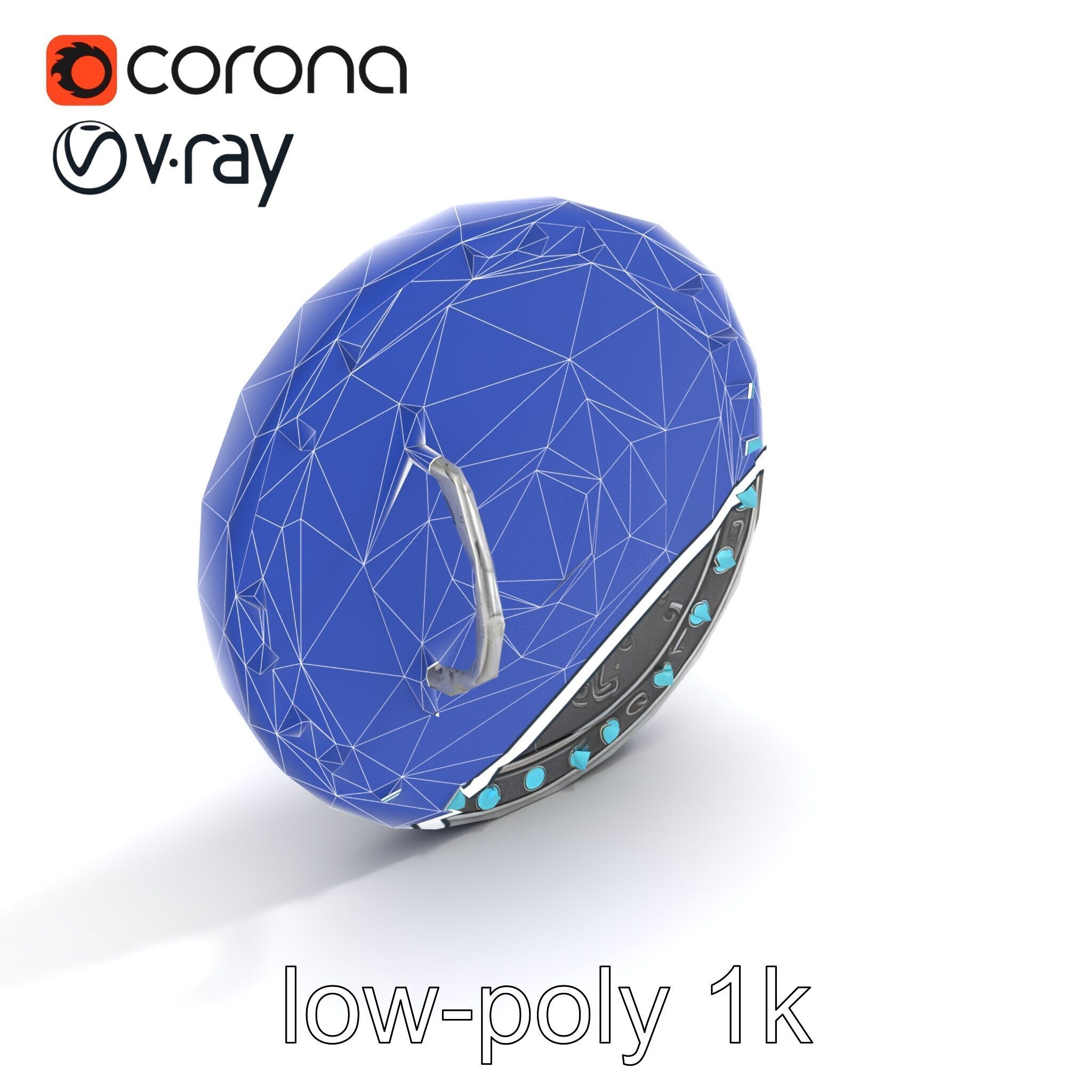 Magical Silver Shield with Turquoise Gemstones model pack Low-poly 3D model_13