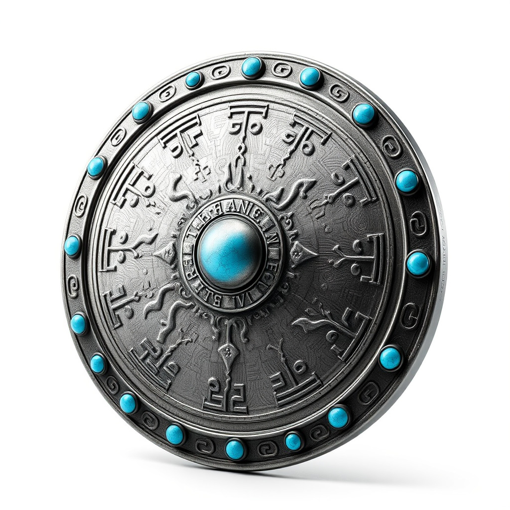 Magical Silver Shield with Turquoise Gemstones model pack Low-poly 3D model_4