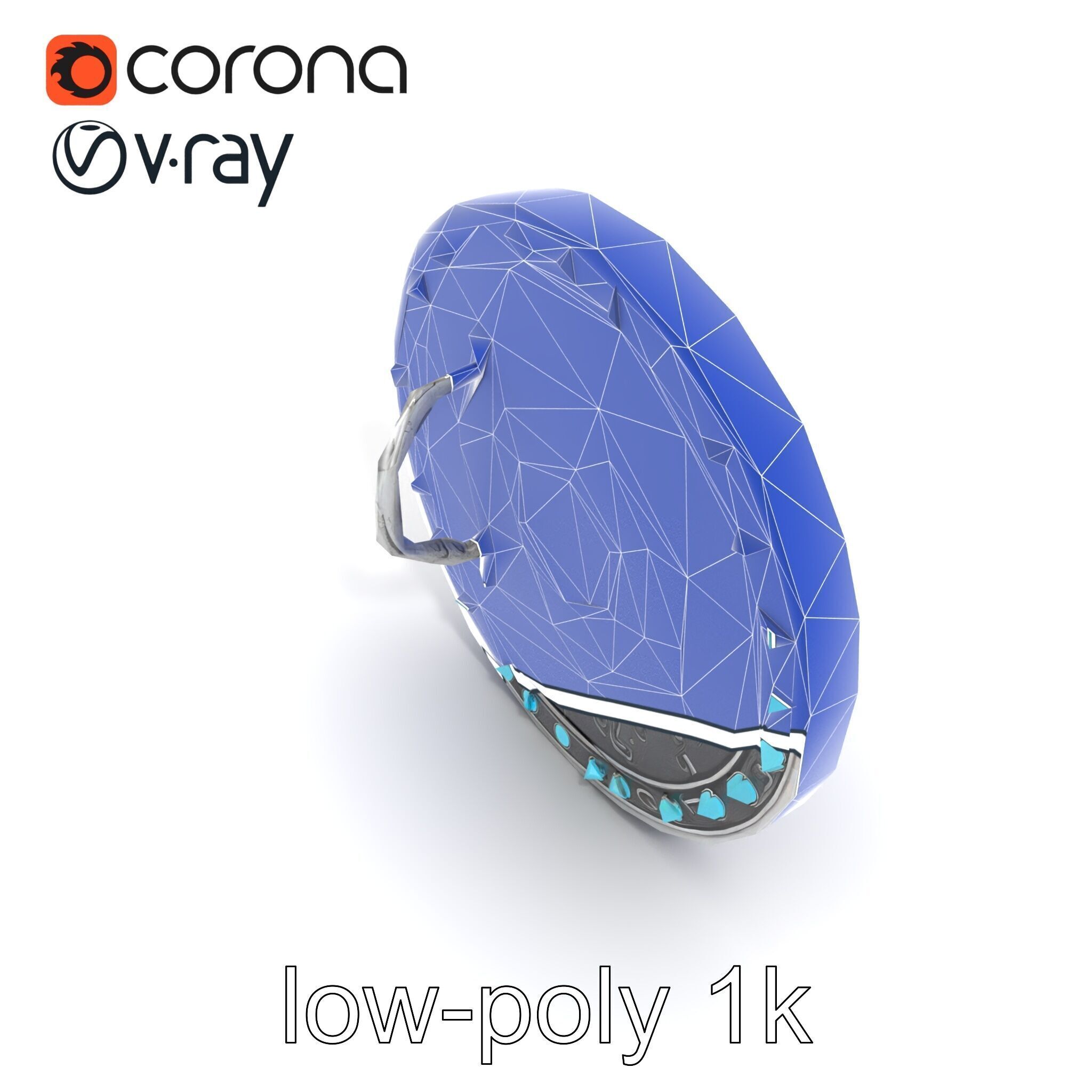 Magical Silver Shield with Turquoise Gemstones model pack Low-poly 3D model_16