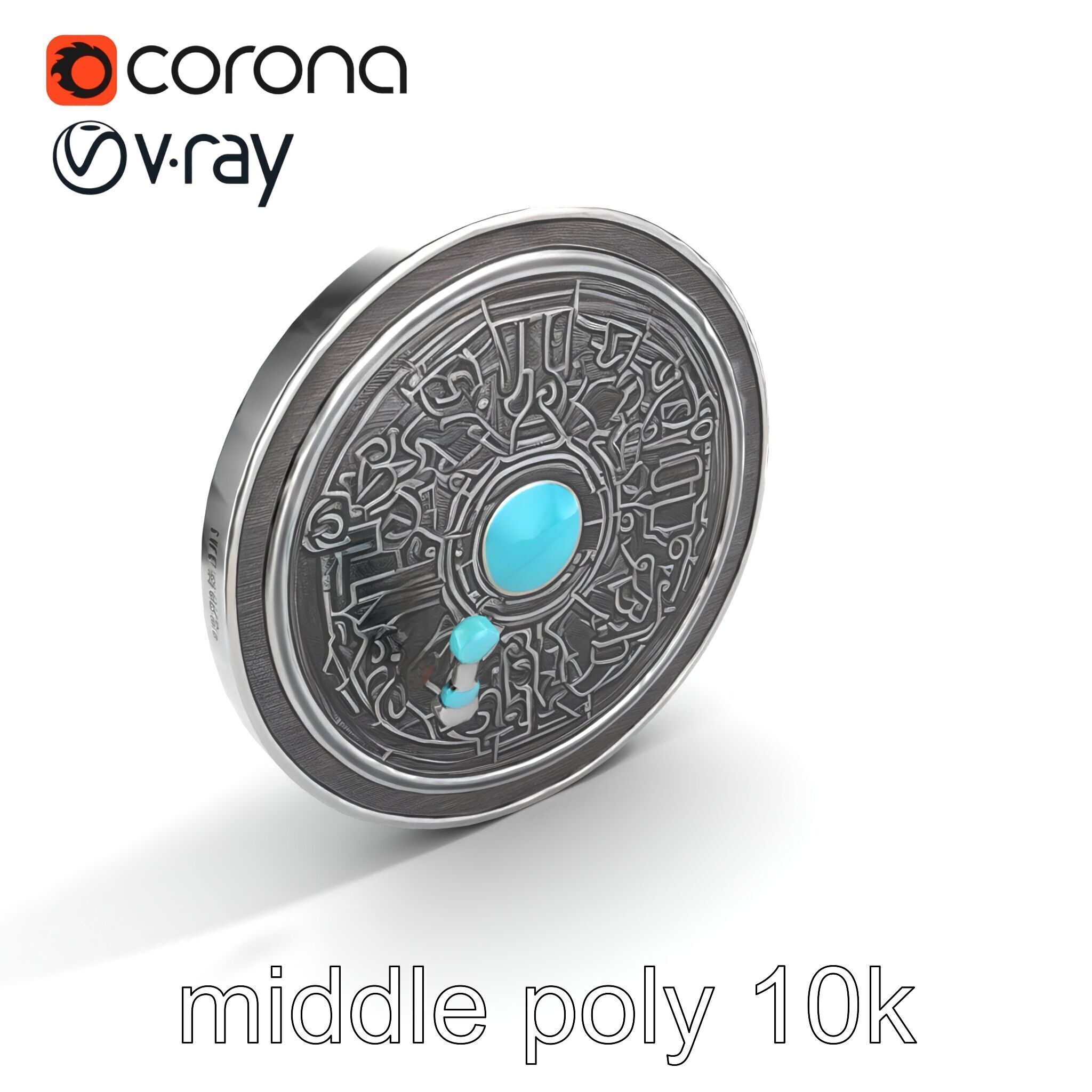 Magical Silver Shield with Turquoise Gemstones model pack Low-poly 3D model_8