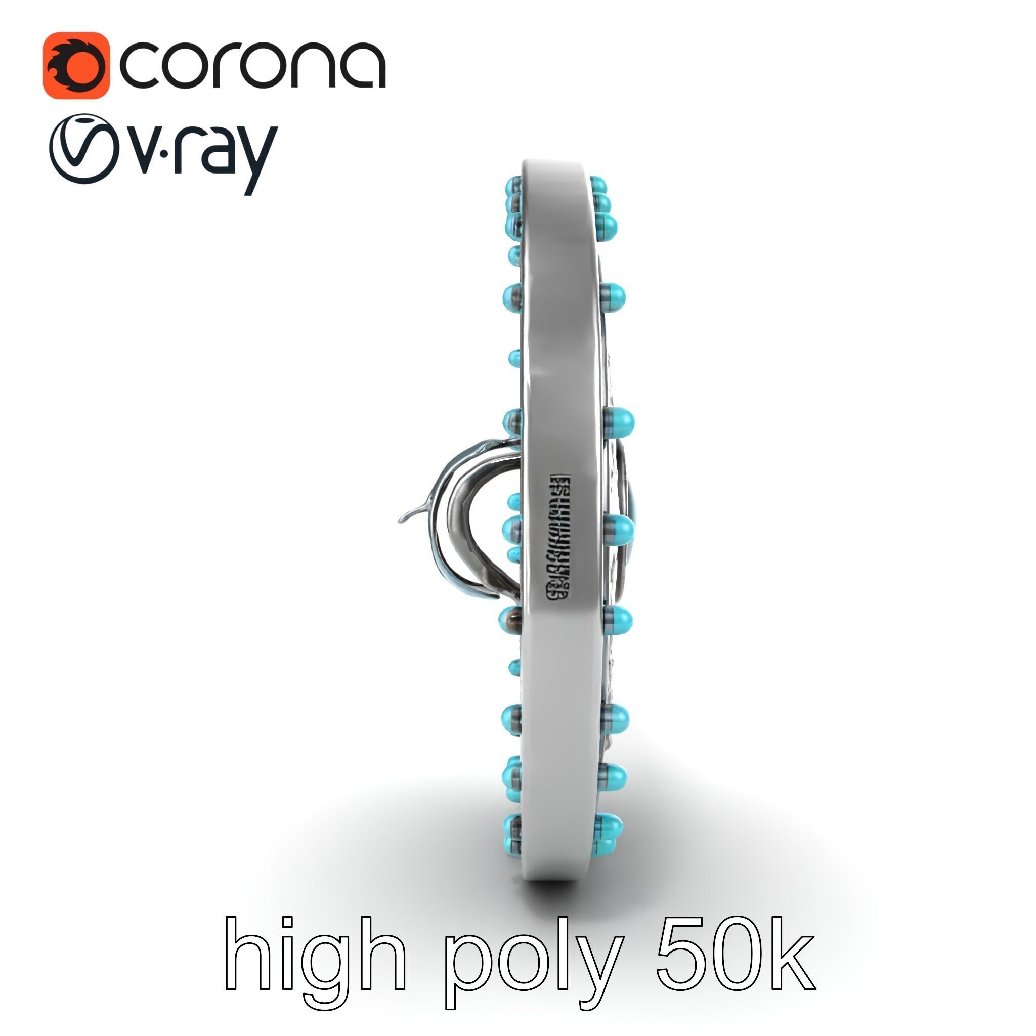 Magical Silver Shield with Turquoise Gemstones model pack Low-poly 3D model_24