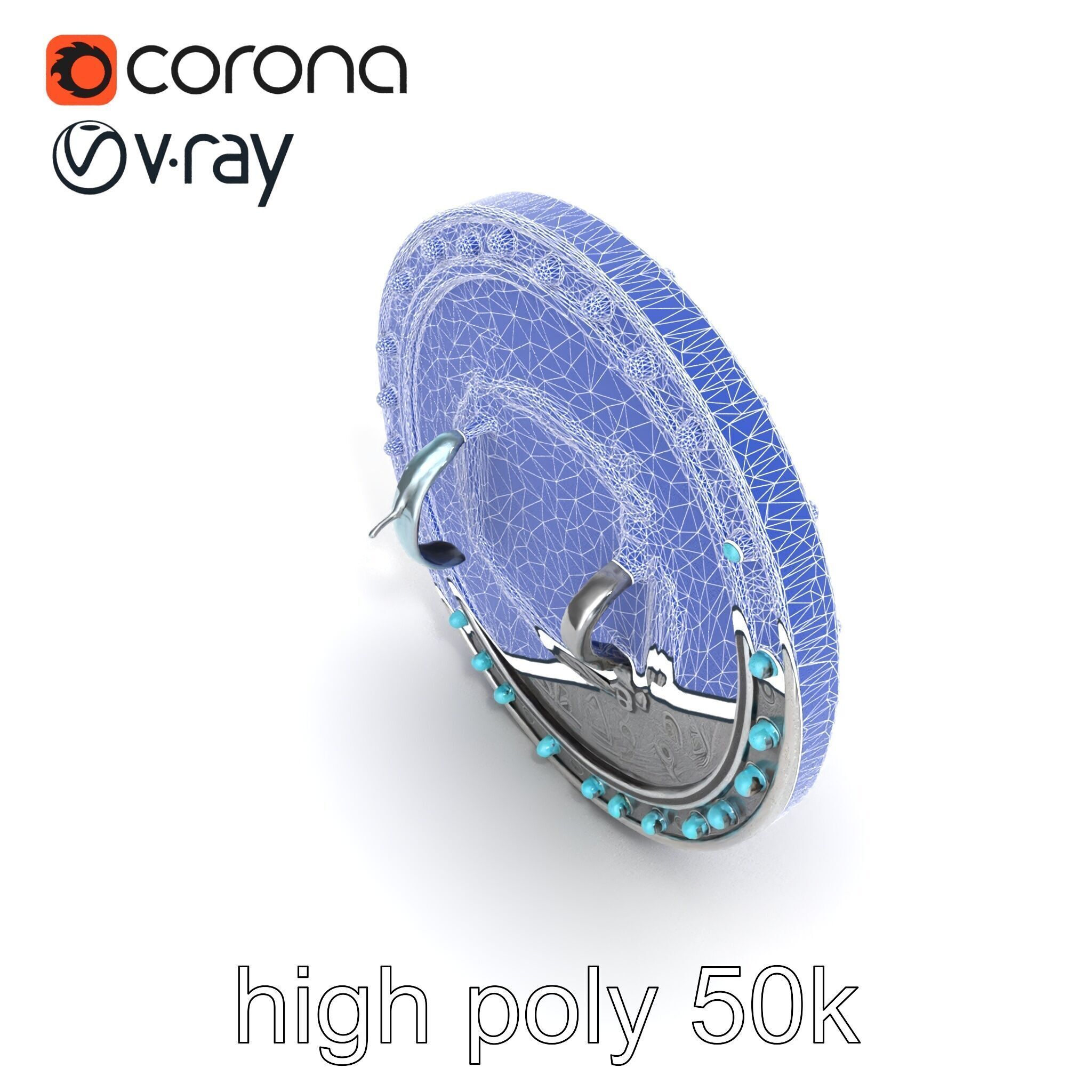 Magical Silver Shield with Turquoise Gemstones model pack Low-poly 3D model_29