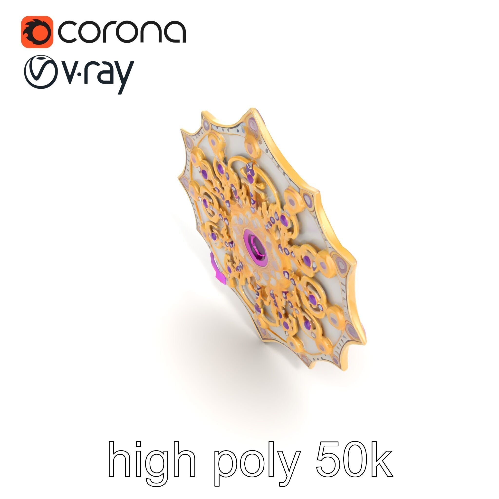 Divine Celestial Shield with Amethyst Crystal model pack Low-poly 3D model_23