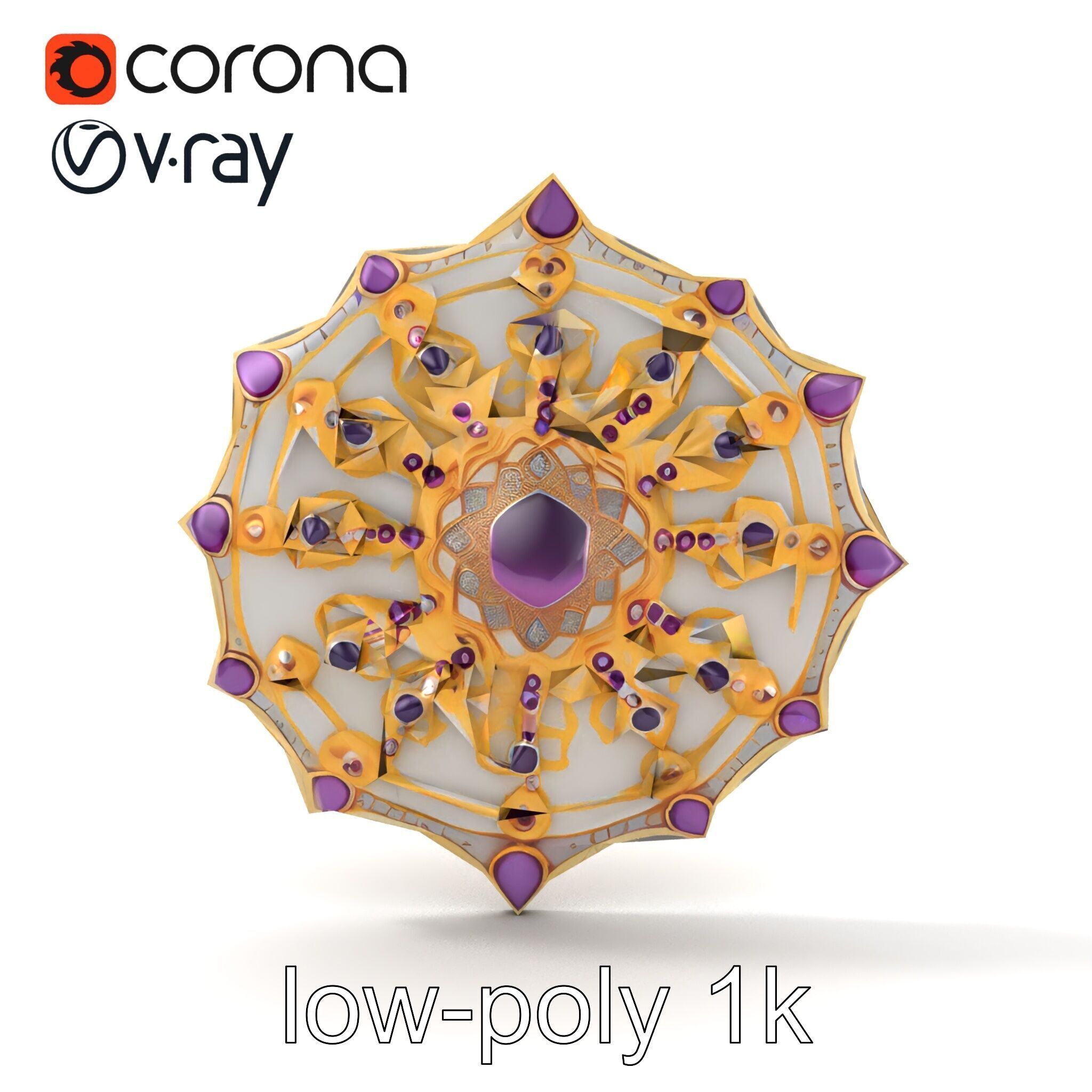 Divine Celestial Shield with Amethyst Crystal model pack Low-poly 3D model_30