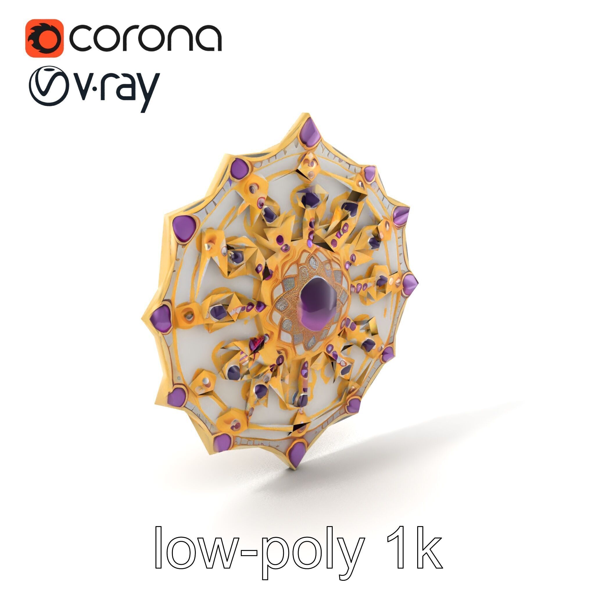 Divine Celestial Shield with Amethyst Crystal model pack Low-poly 3D model_5