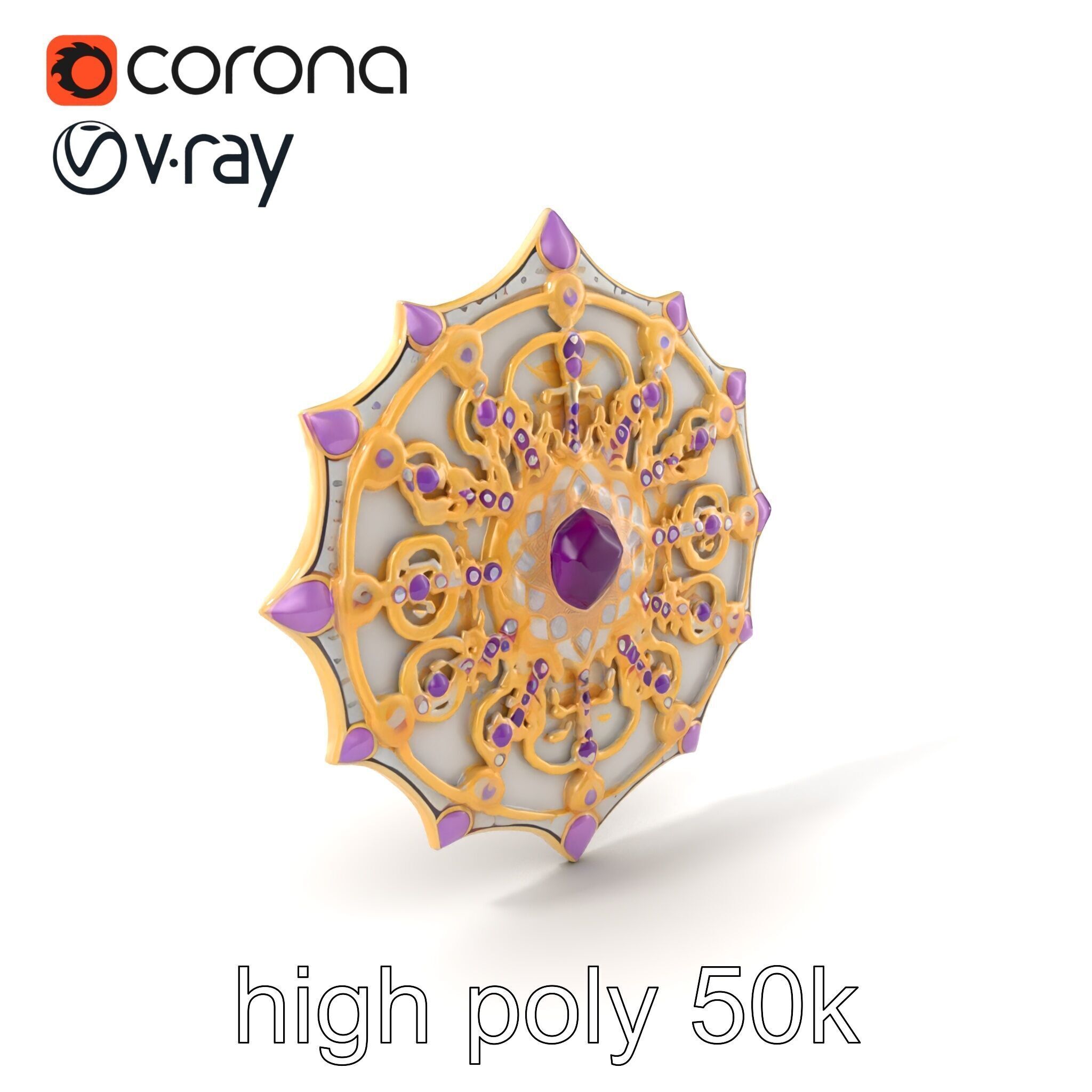 Divine Celestial Shield with Amethyst Crystal model pack Low-poly 3D model_2