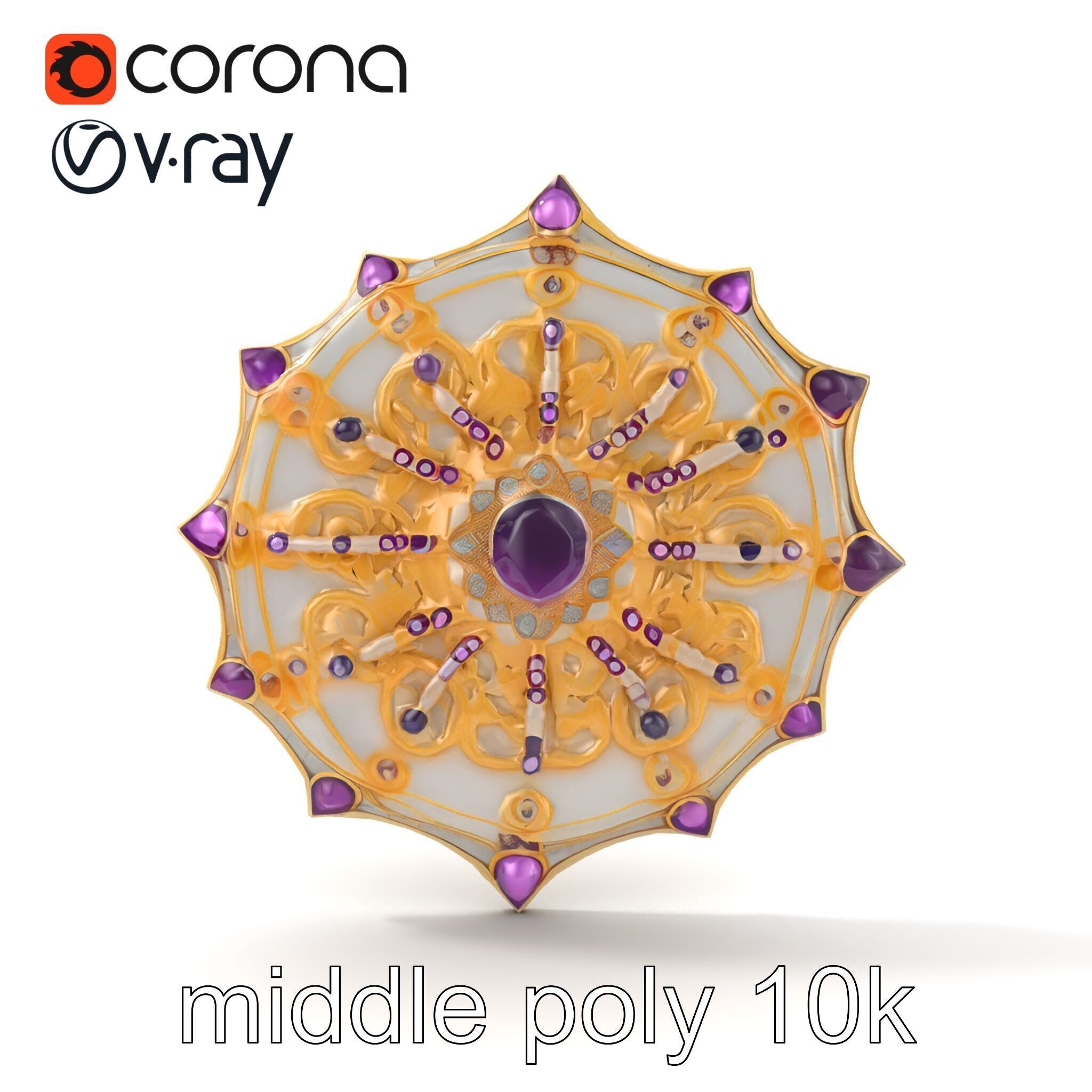 Divine Celestial Shield with Amethyst Crystal model pack Low-poly 3D model_28