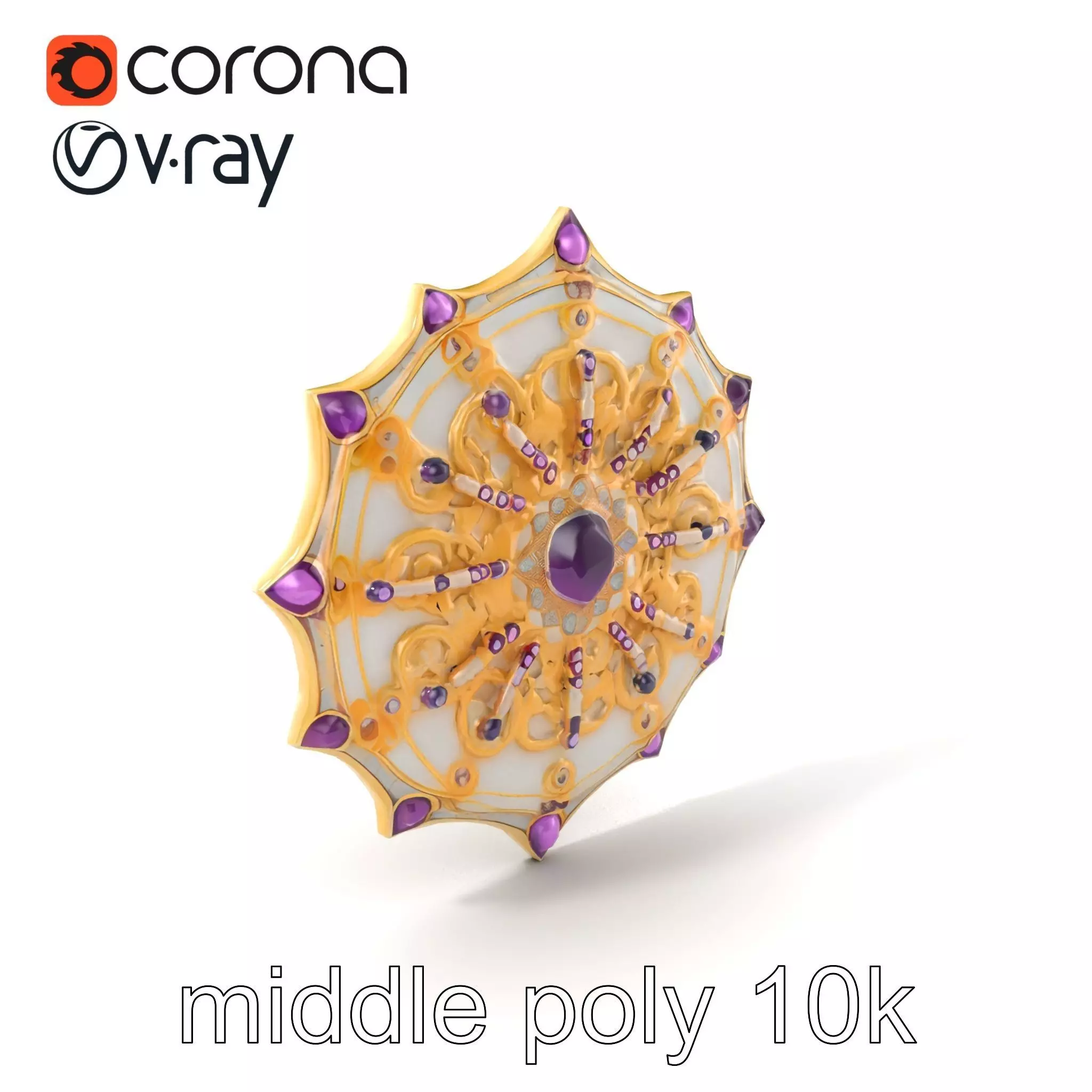 Divine Celestial Shield with Amethyst Crystal model pack Low-poly 3D model_0
