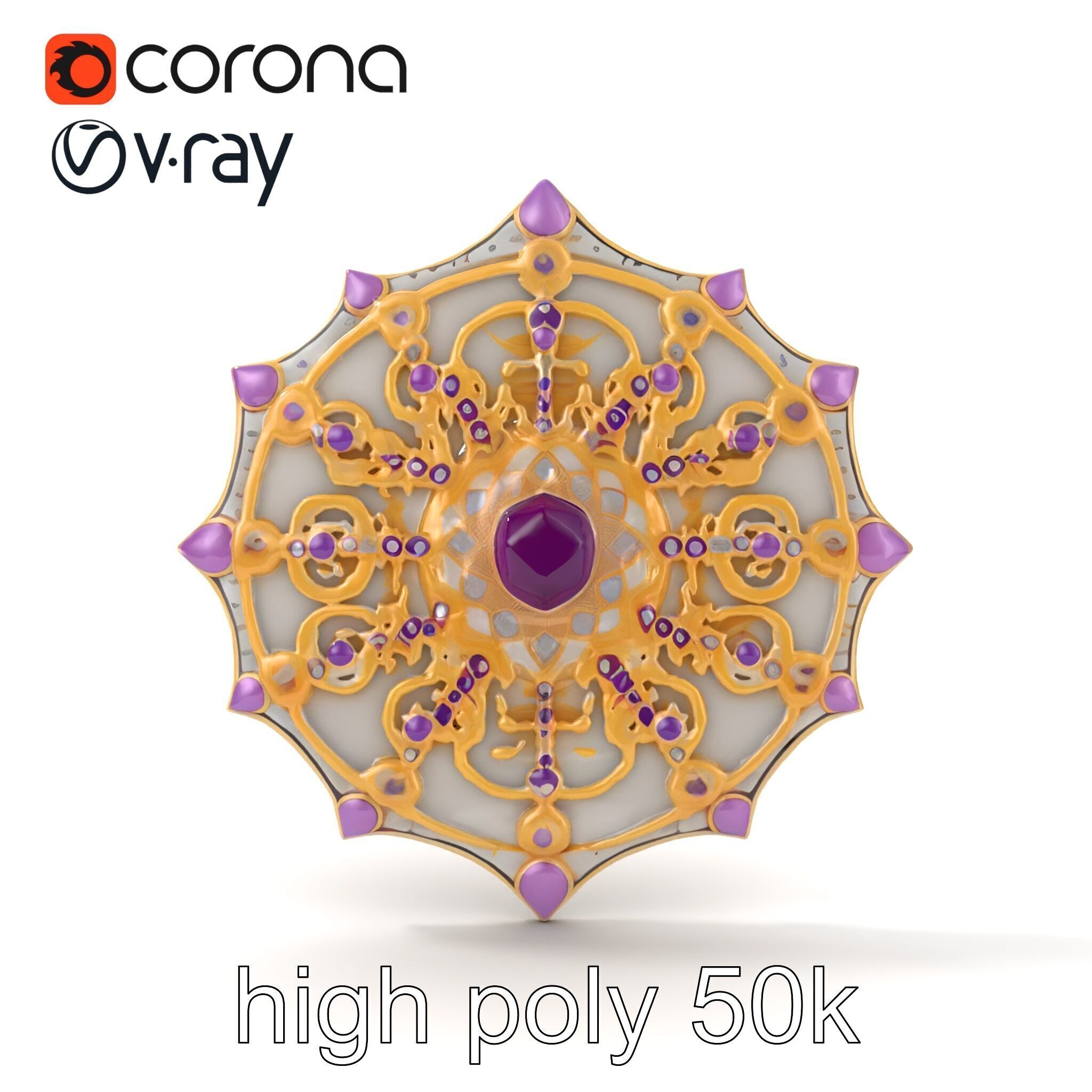 Divine Celestial Shield with Amethyst Crystal model pack Low-poly 3D model_29