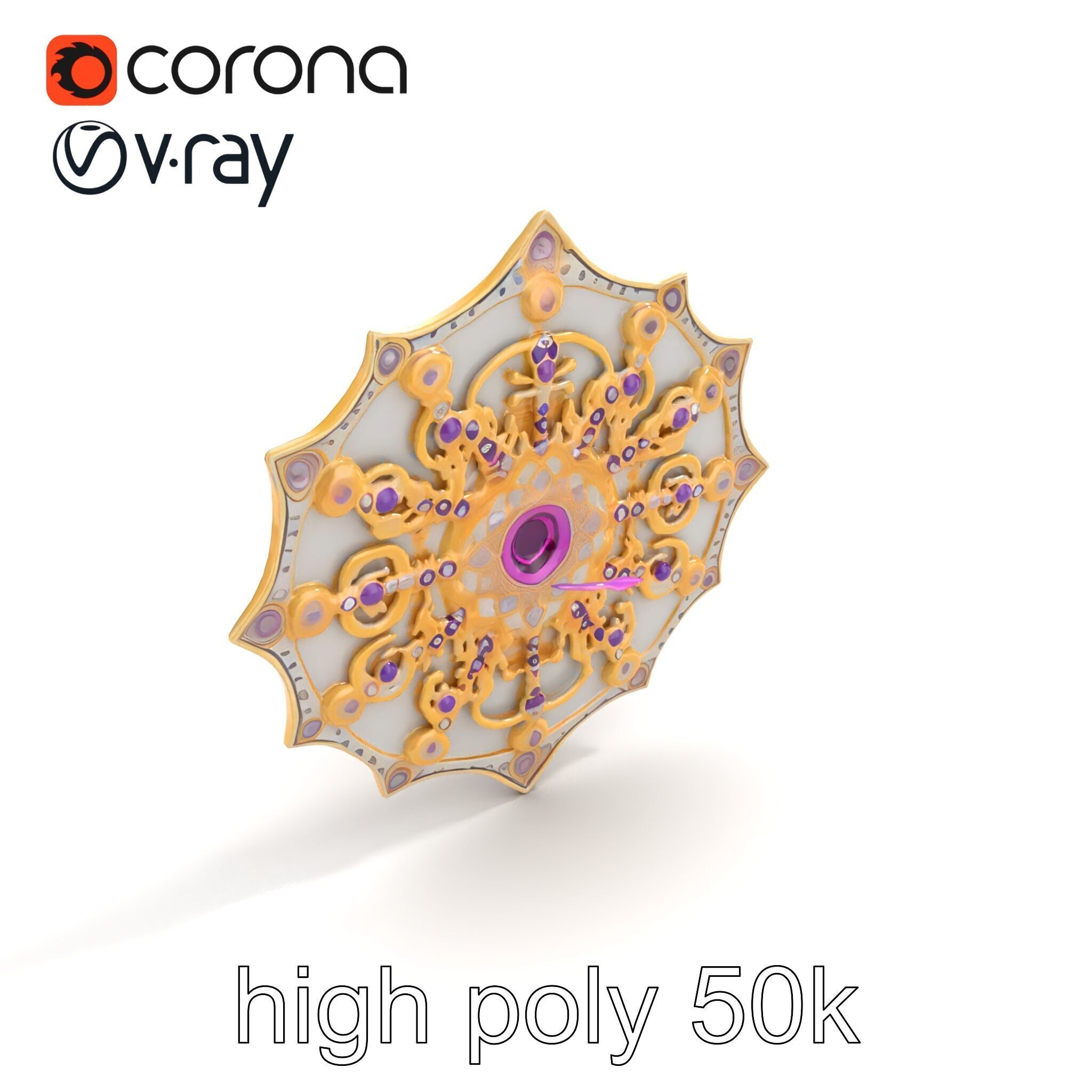 Divine Celestial Shield with Amethyst Crystal model pack Low-poly 3D model_20