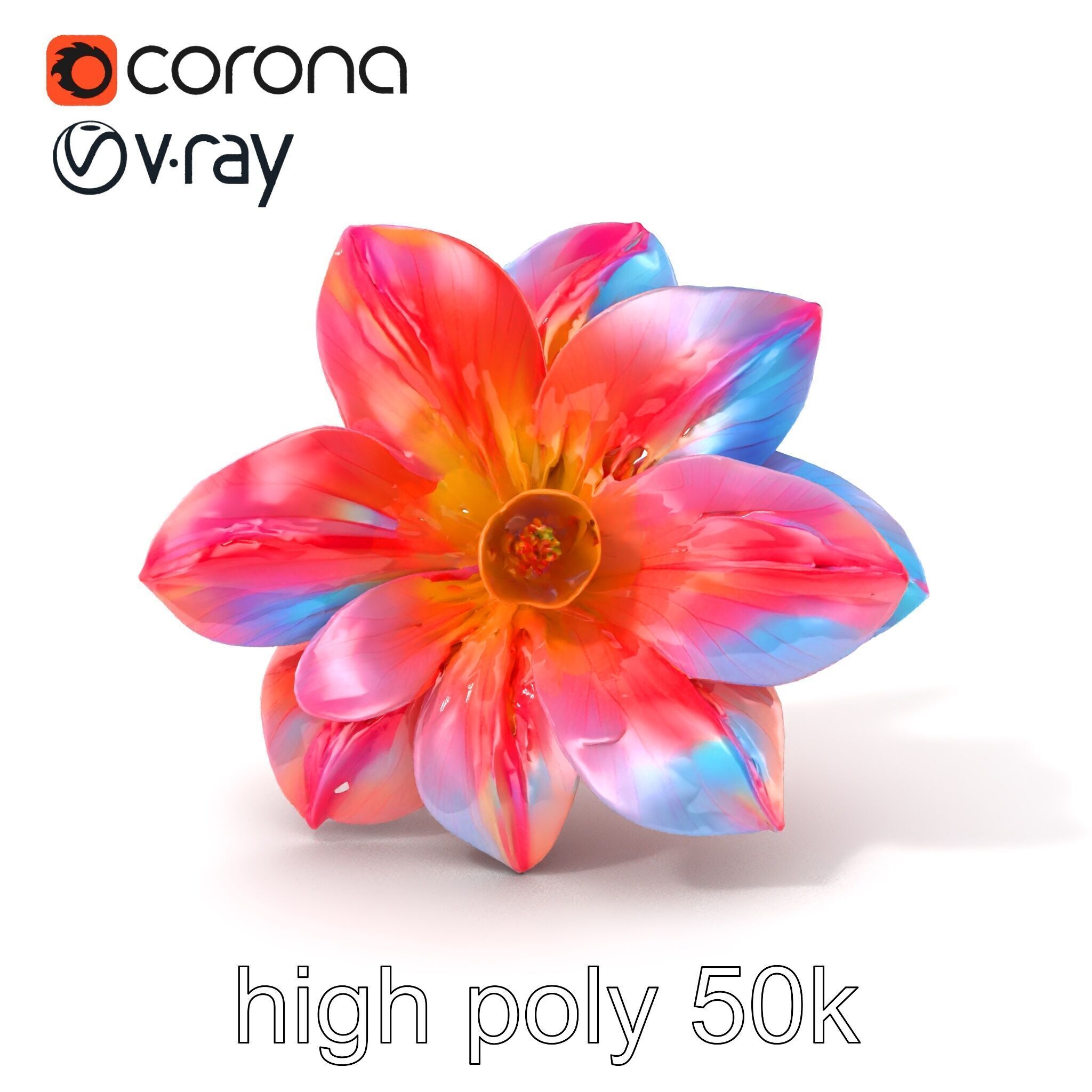 Iridescent Ethereal Flower with Veined Petals model pack Low-poly 3D model_2