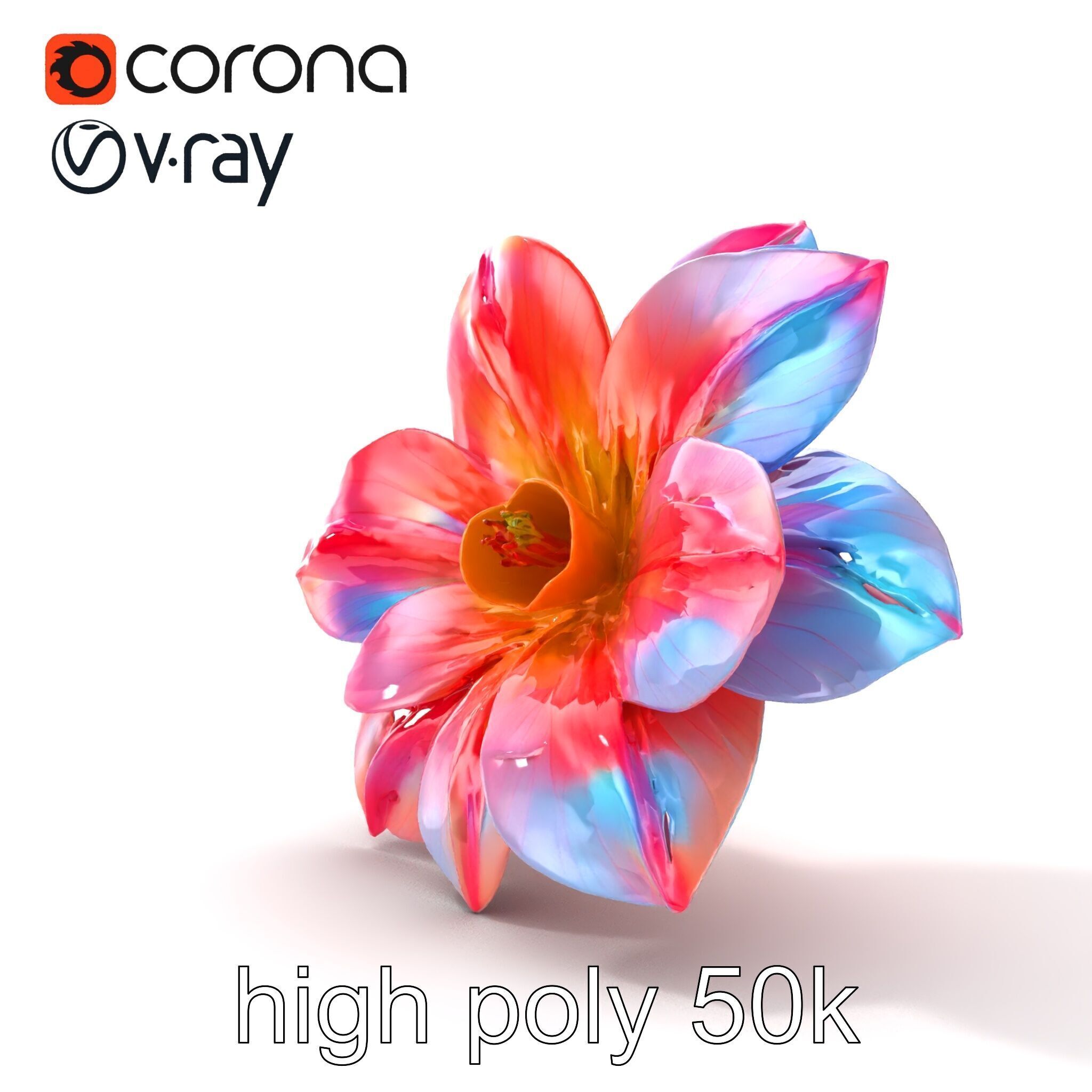 Iridescent Ethereal Flower with Veined Petals model pack Low-poly 3D model_19