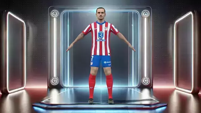 3D Rigged Antoine Griezmann Atletico Madrid 2025 Low-poly 3D model