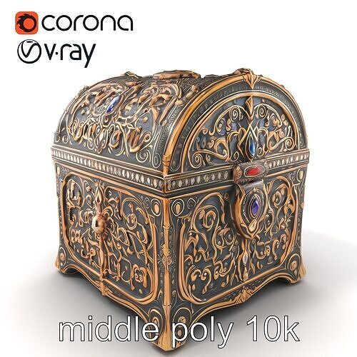 Ornate JewelEncrusted Treasure Chest model pack Low-poly 3D model