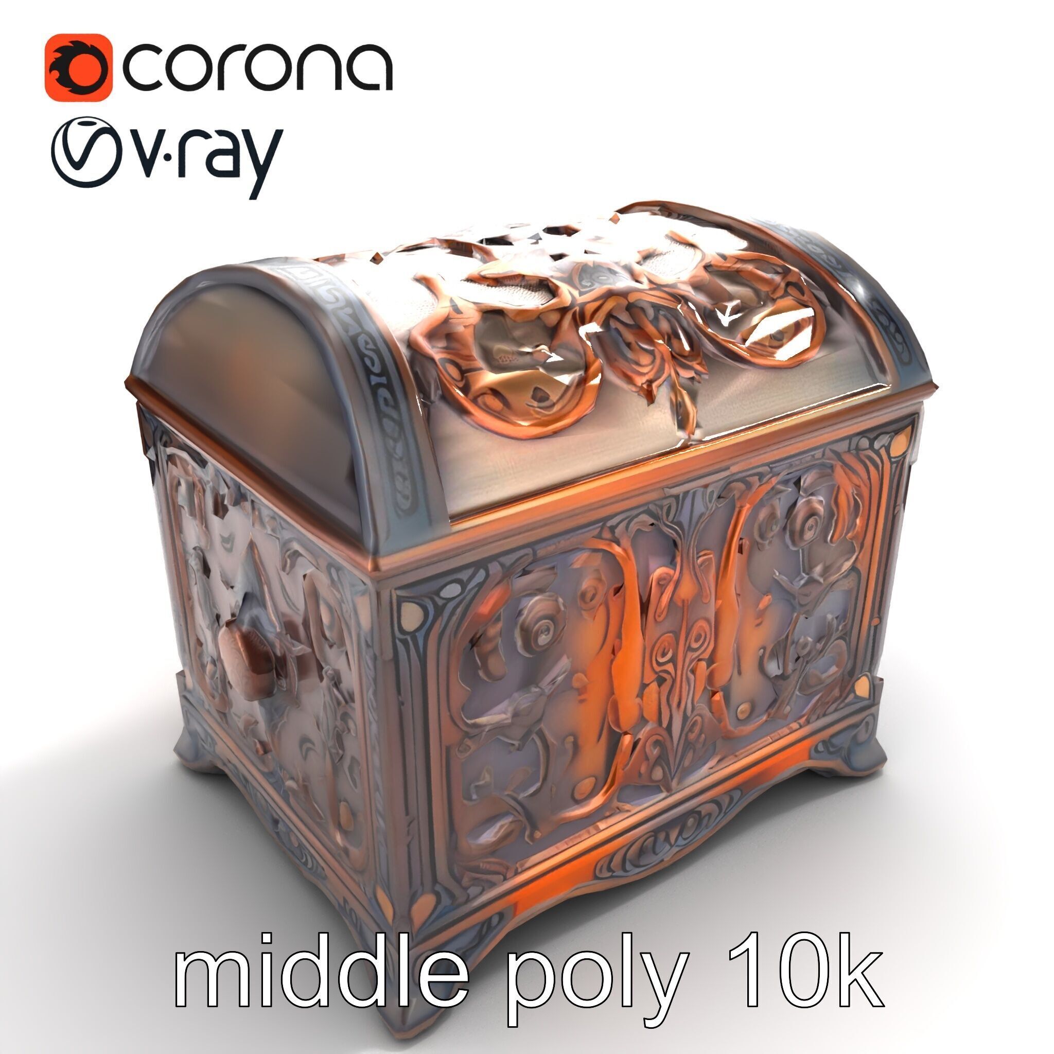 Enchanted Carved Treasure Chest model pack Low-poly 3D model_8