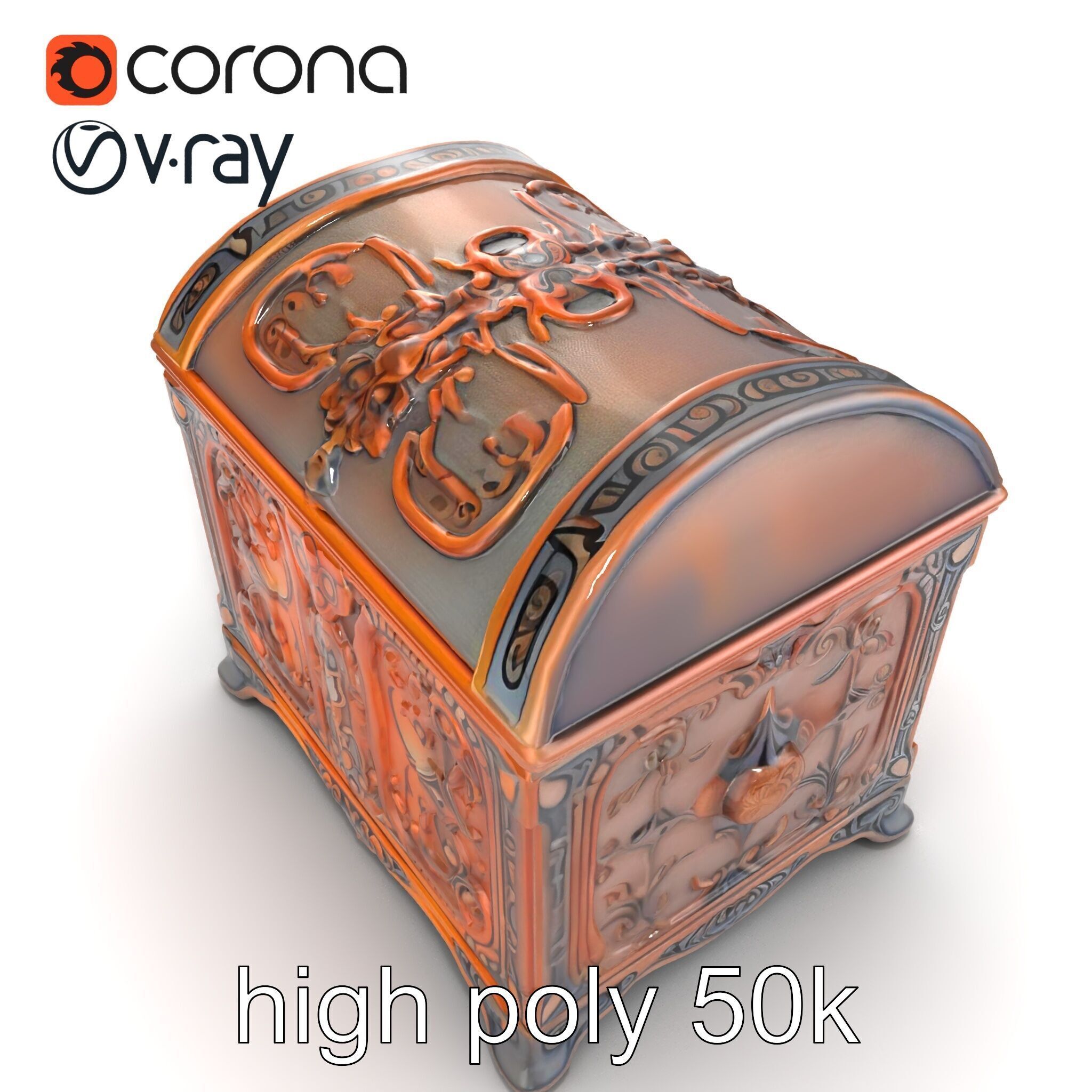 Enchanted Carved Treasure Chest model pack Low-poly 3D model_13