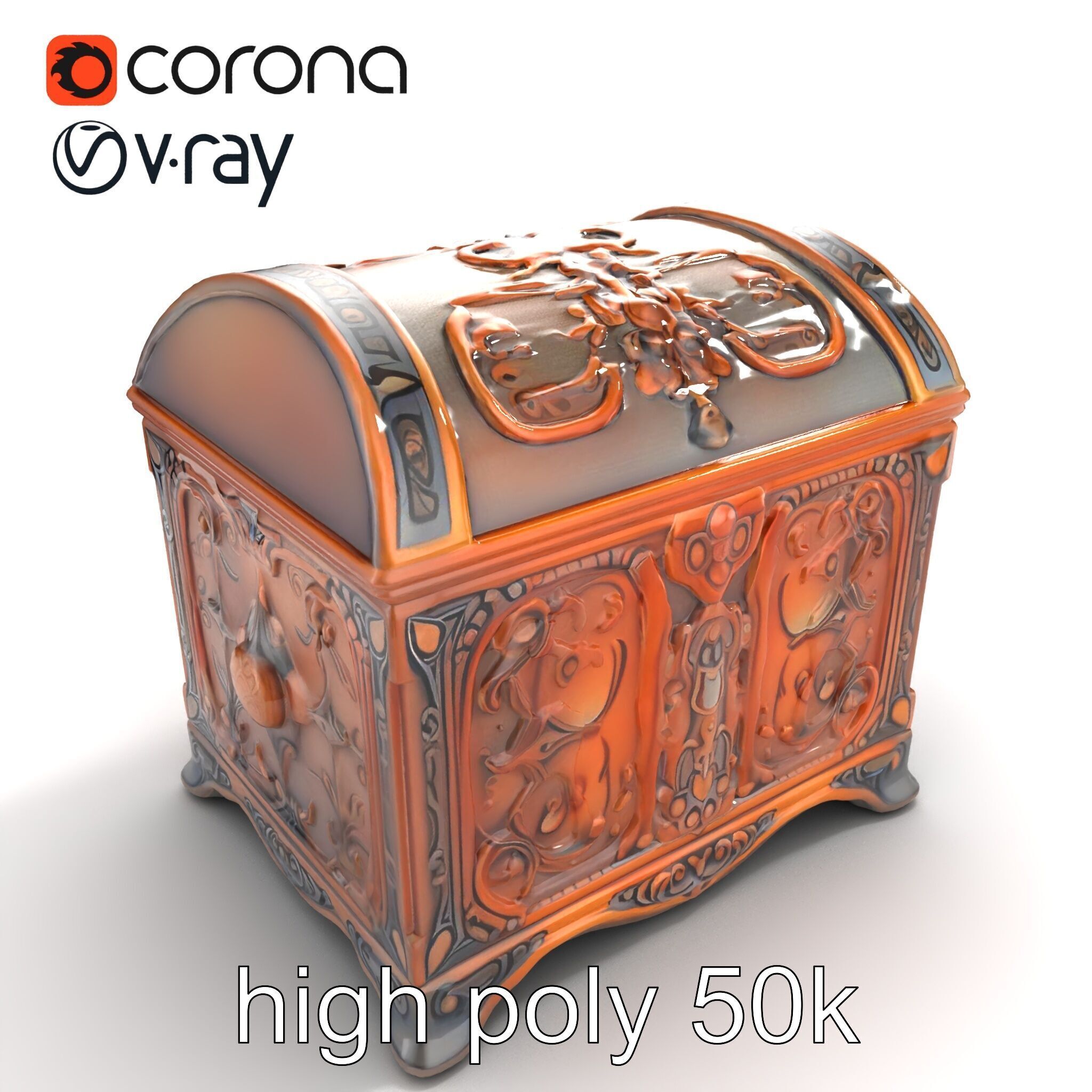 Enchanted Carved Treasure Chest model pack Low-poly 3D model_20