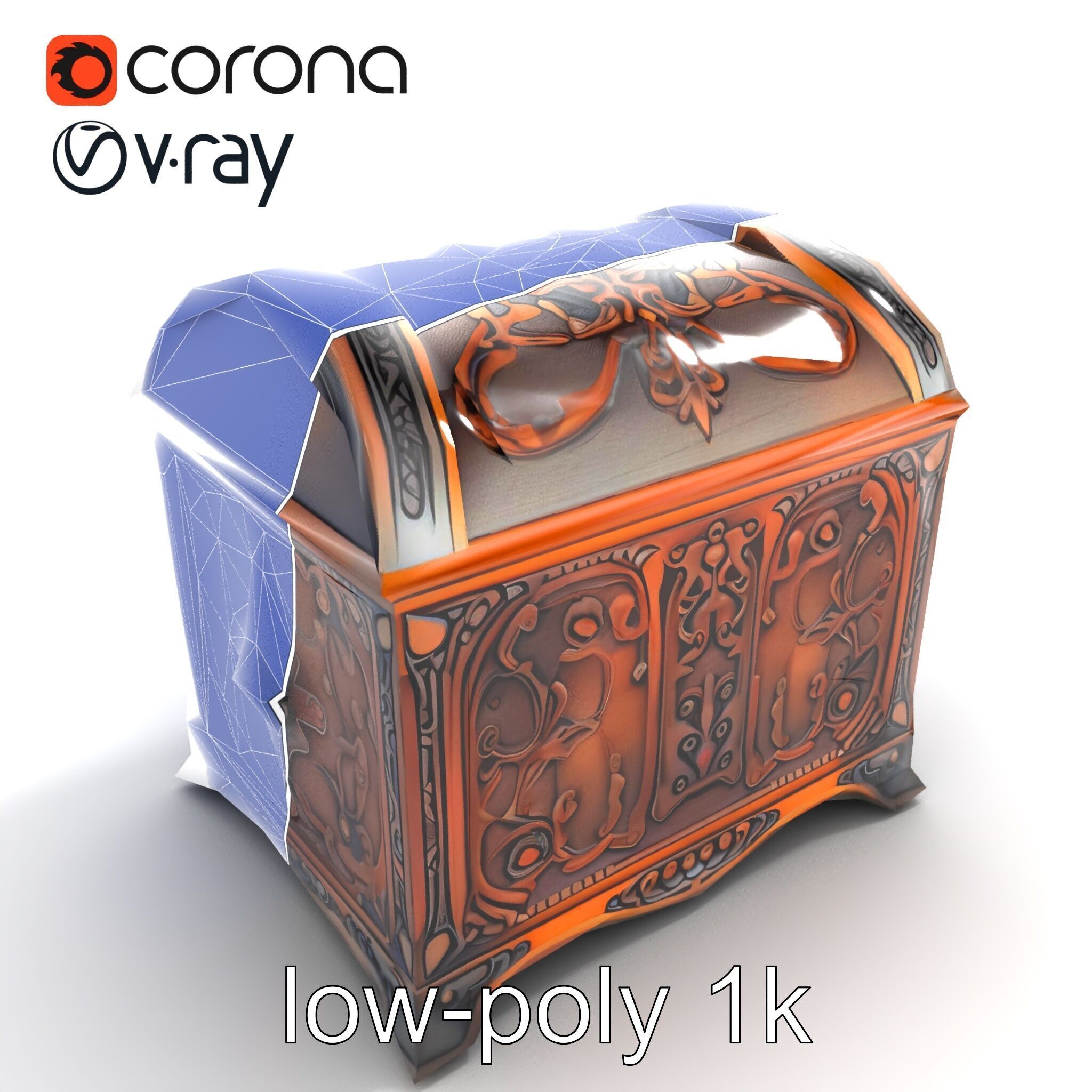 Enchanted Carved Treasure Chest model pack Low-poly 3D model_11