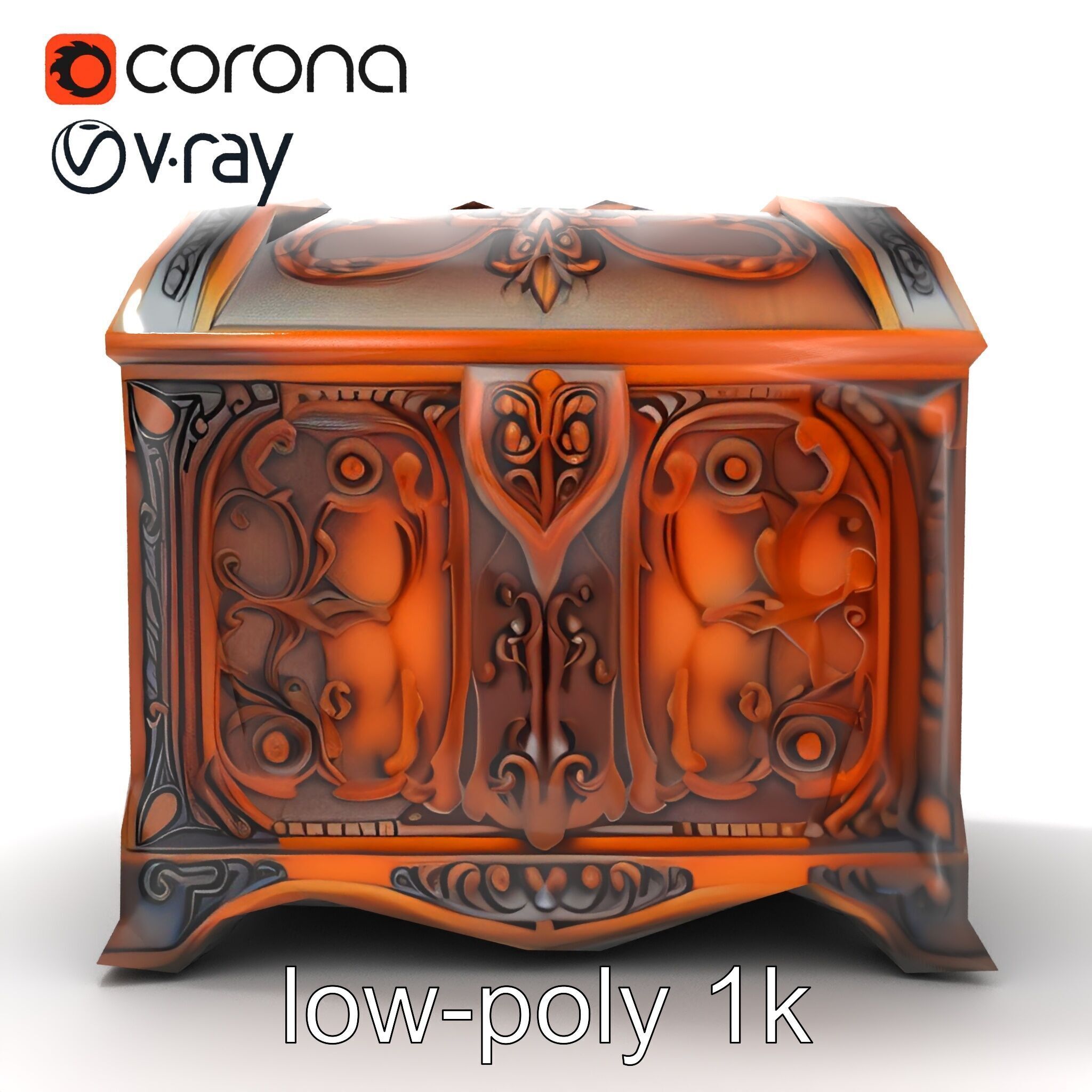 Enchanted Carved Treasure Chest model pack Low-poly 3D model_14