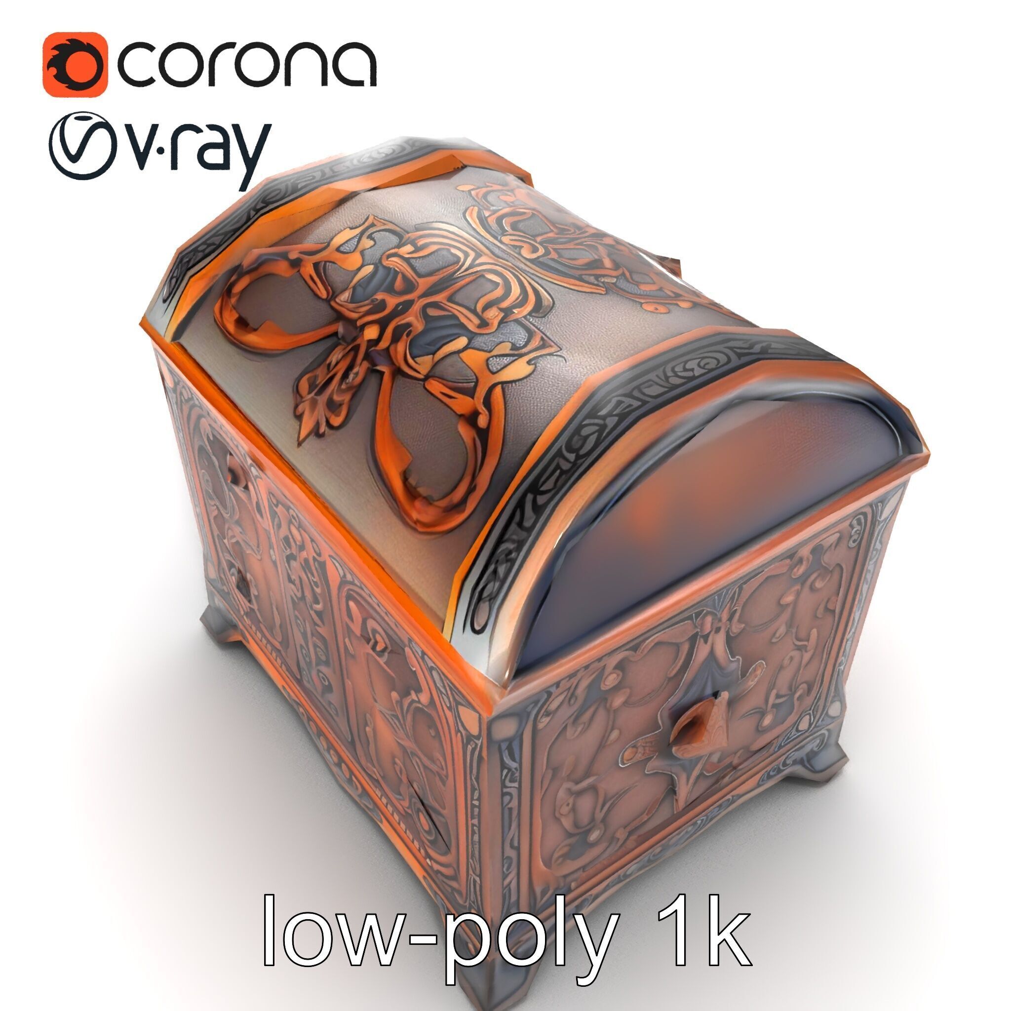 Enchanted Carved Treasure Chest model pack Low-poly 3D model_29