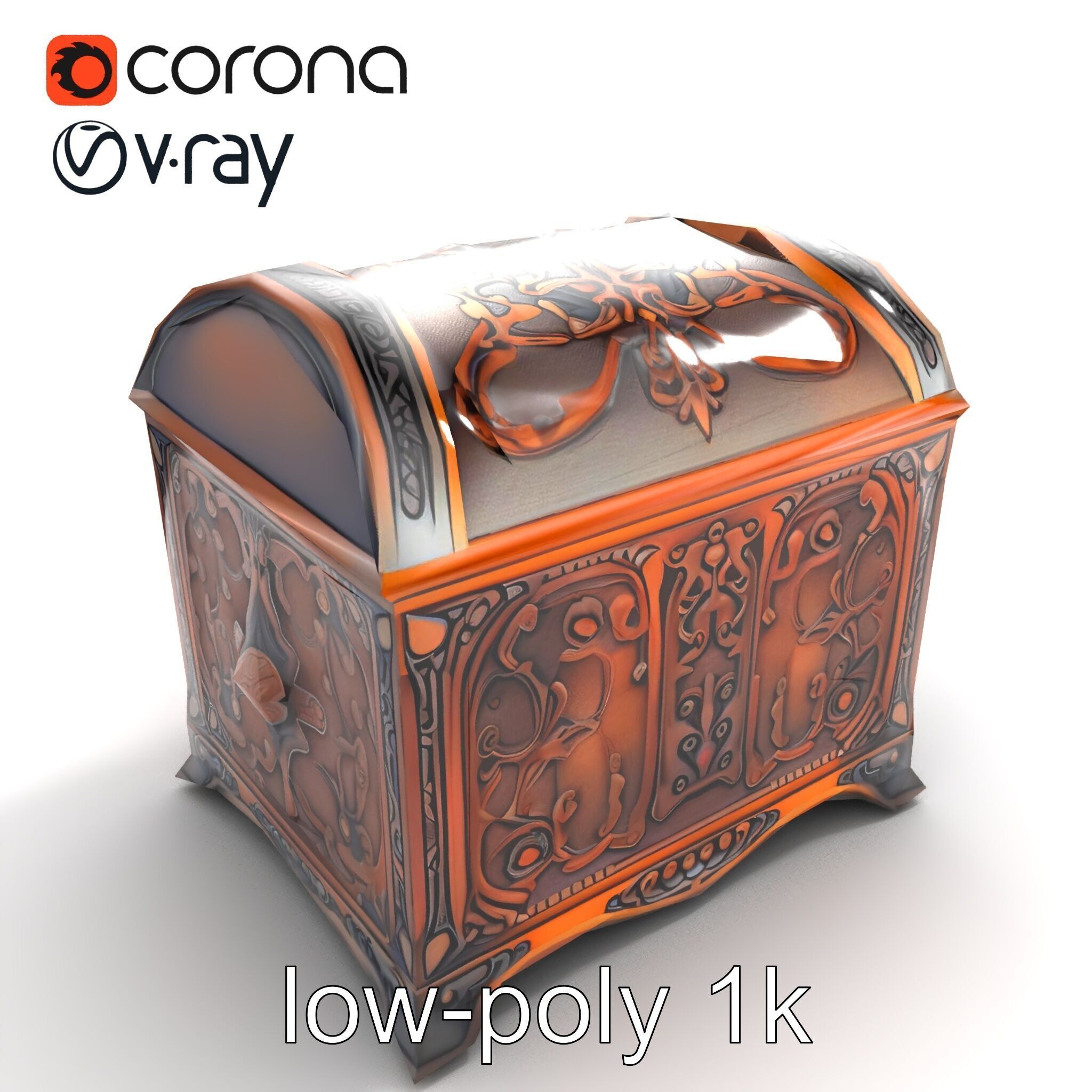 Enchanted Carved Treasure Chest model pack Low-poly 3D model_9