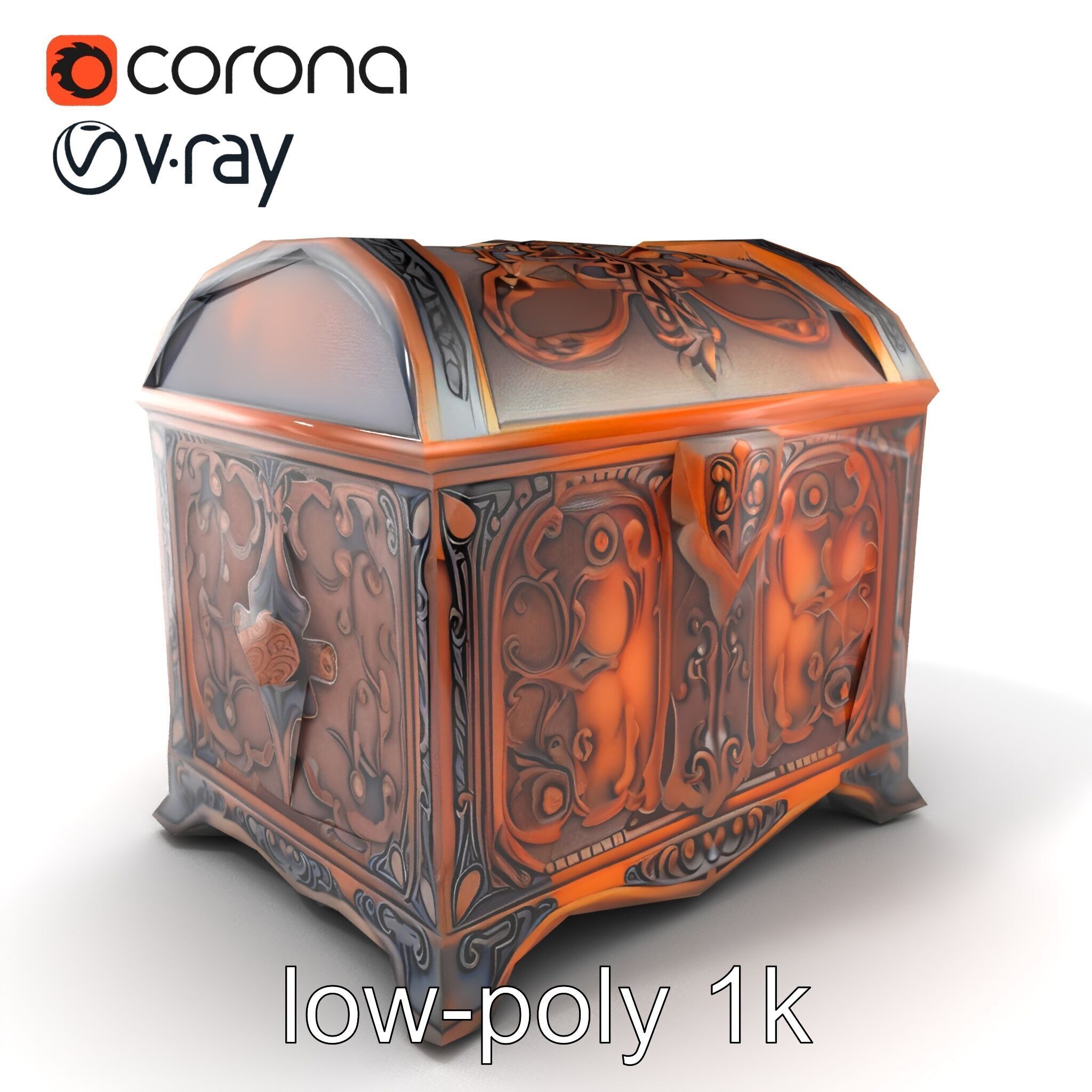 Enchanted Carved Treasure Chest model pack Low-poly 3D model_5