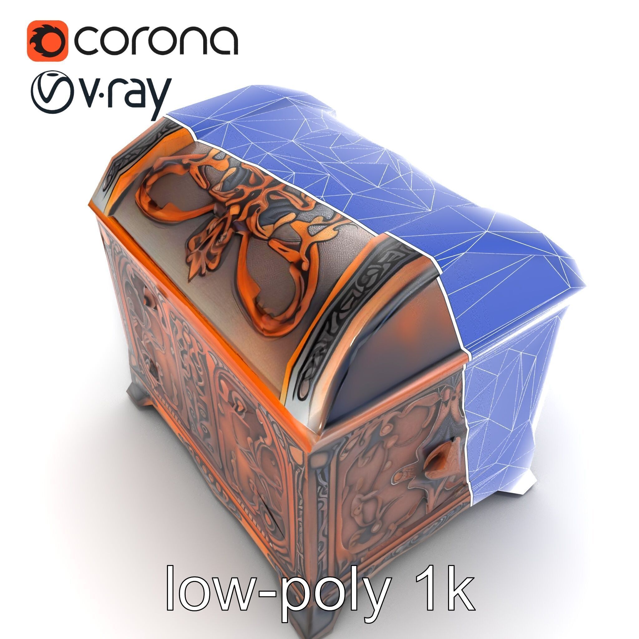 Enchanted Carved Treasure Chest model pack Low-poly 3D model_26