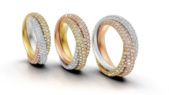 Cartier Trinity Ring  Classic Model Paved Original Sizes 3D print model