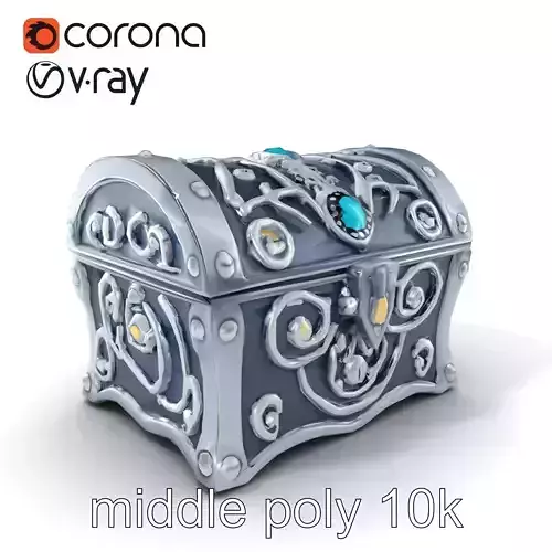 Mystical Treasure Chest with Silver Spirals and Gemstones model pack