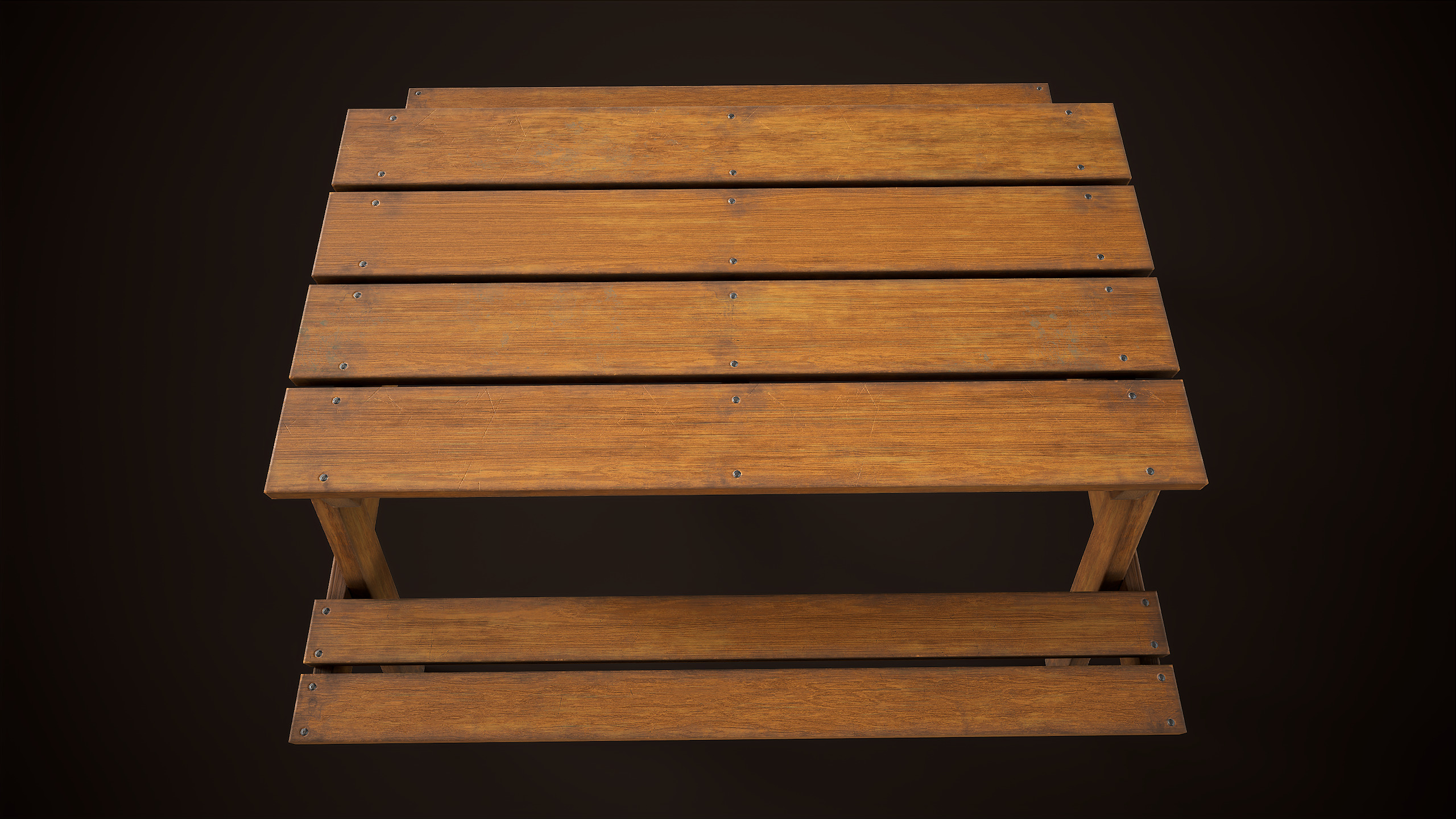 Wooden picnic table Low-poly 3D model_5