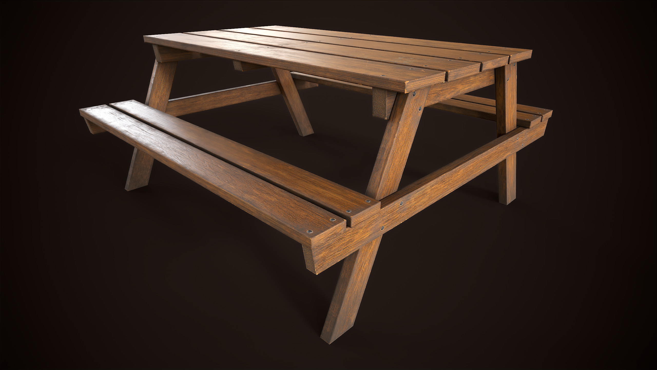 Wooden picnic table Low-poly 3D model_7