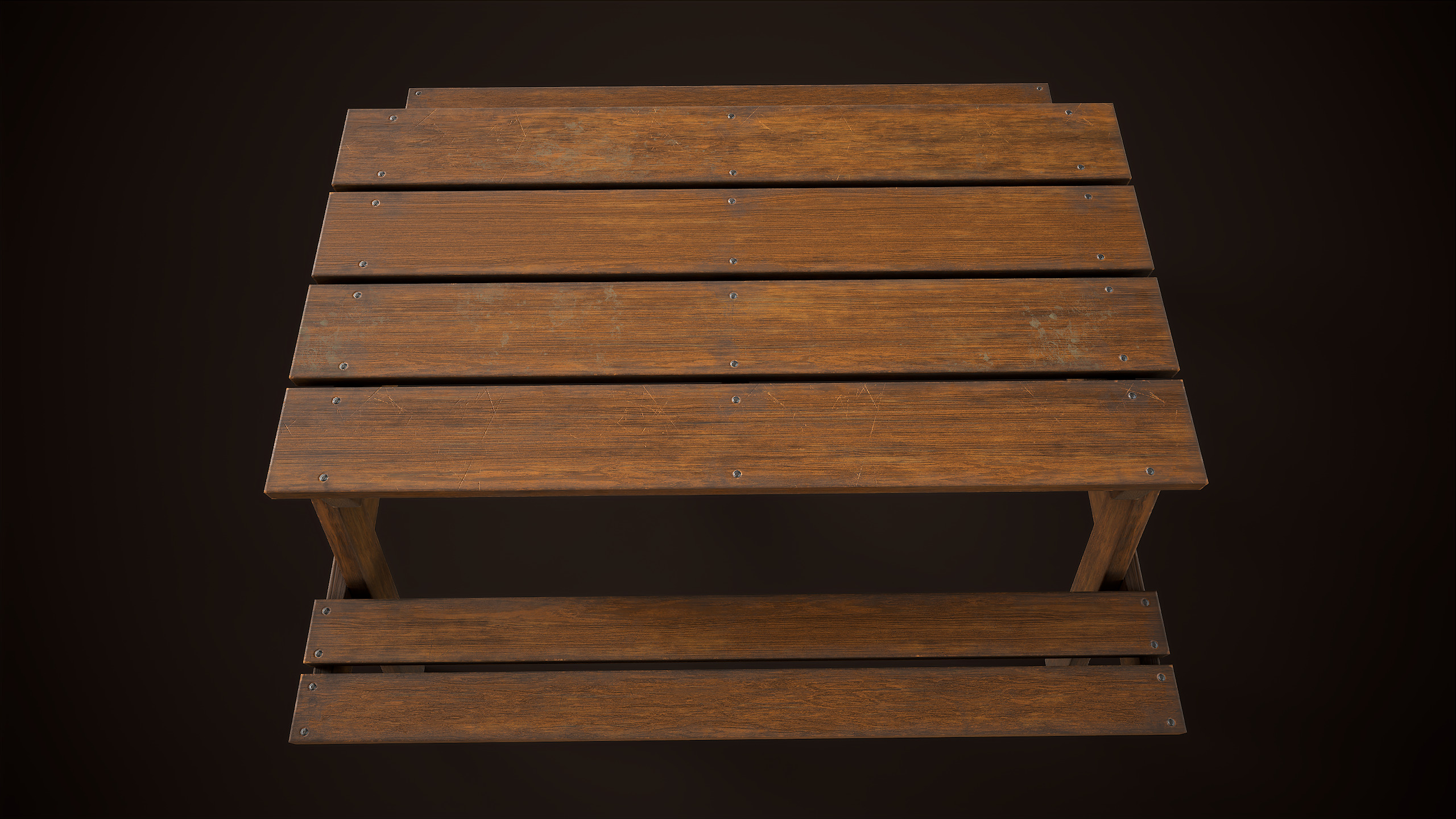 Wooden picnic table Low-poly 3D model_4