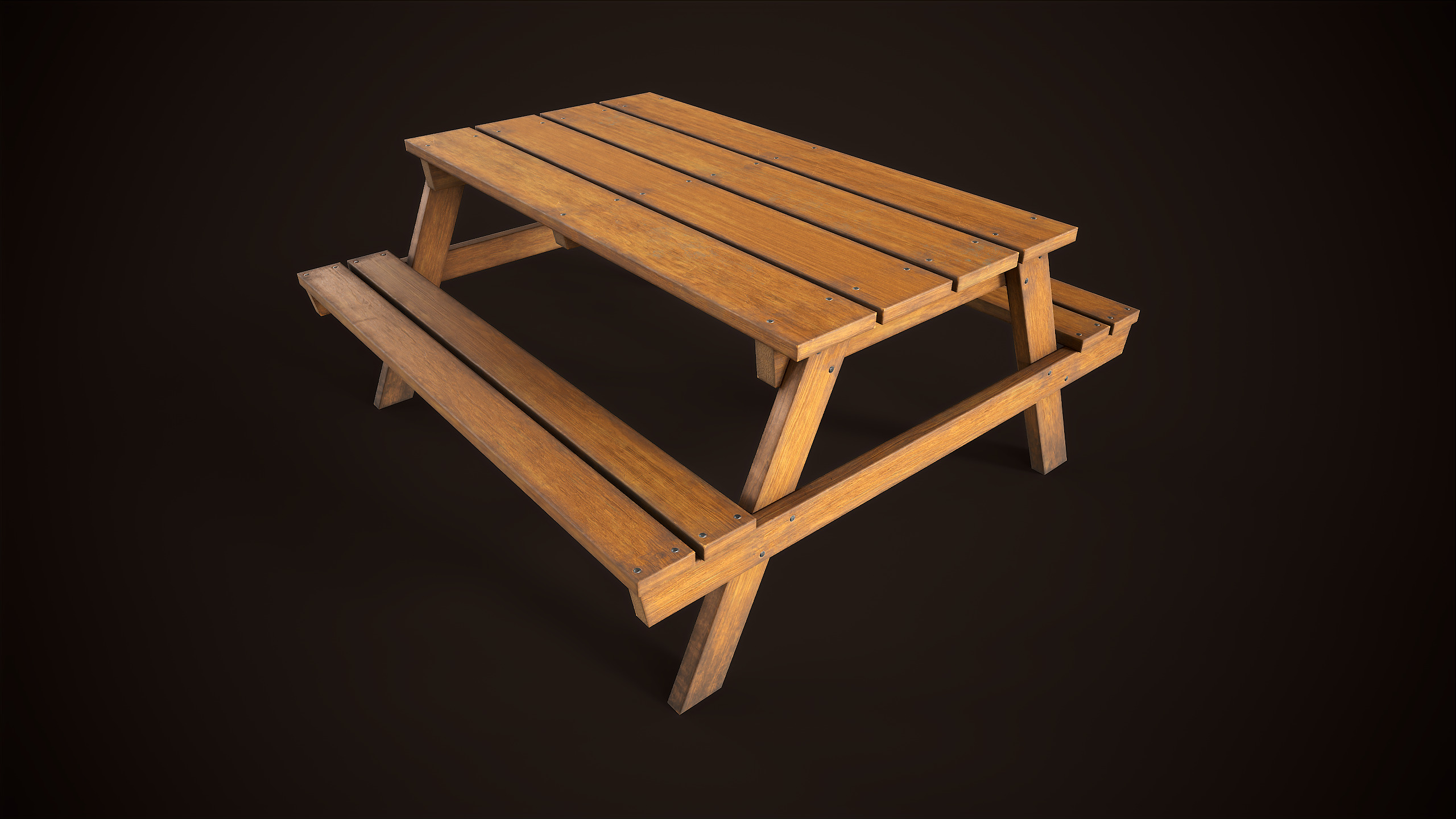 Wooden picnic table Low-poly 3D model_1