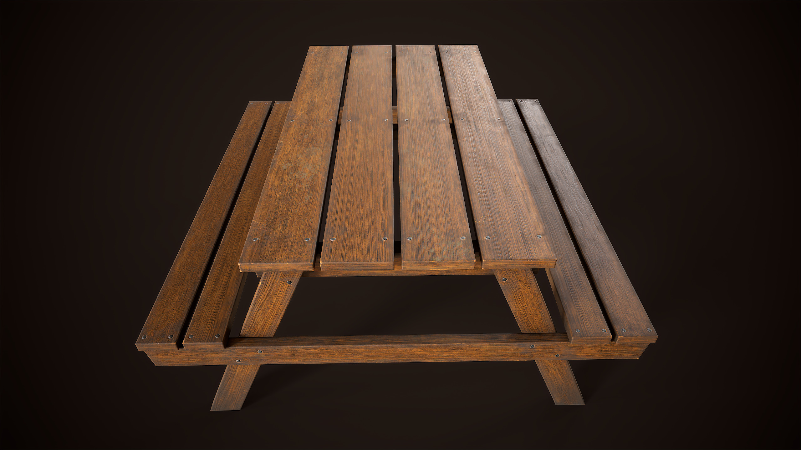 Wooden picnic table Low-poly 3D model_2