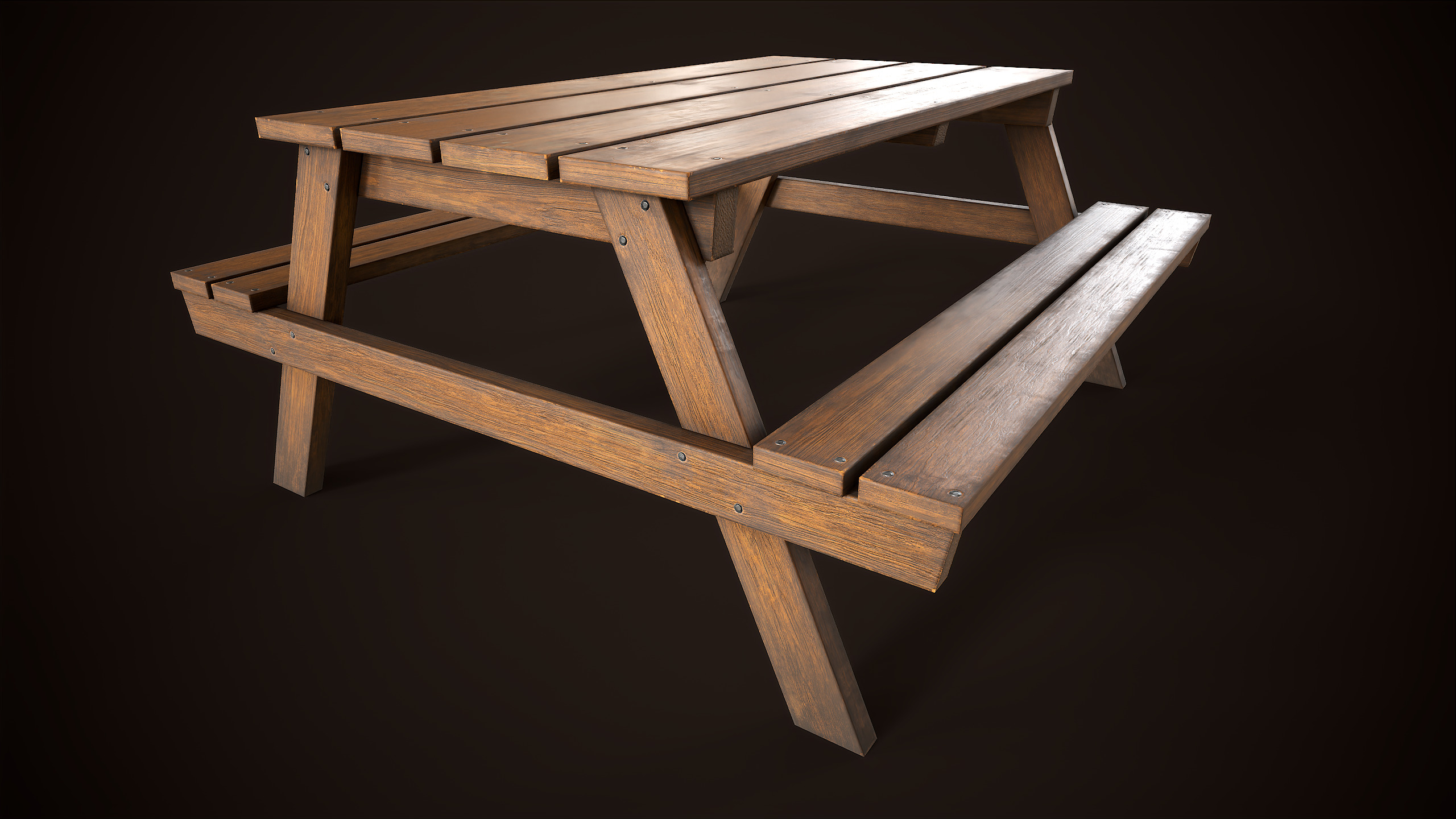 Wooden picnic table Low-poly 3D model_3