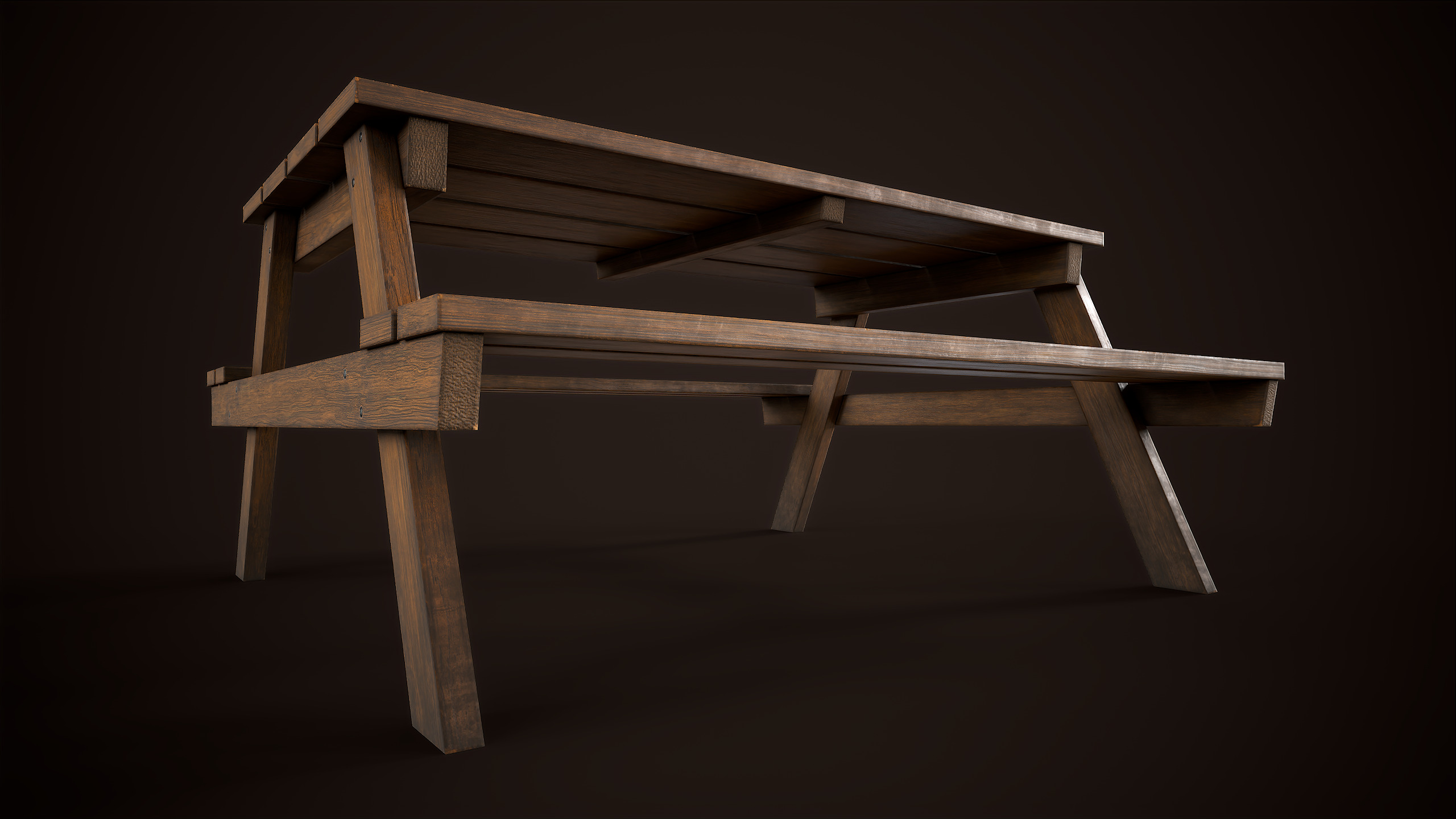 Wooden picnic table Low-poly 3D model_8
