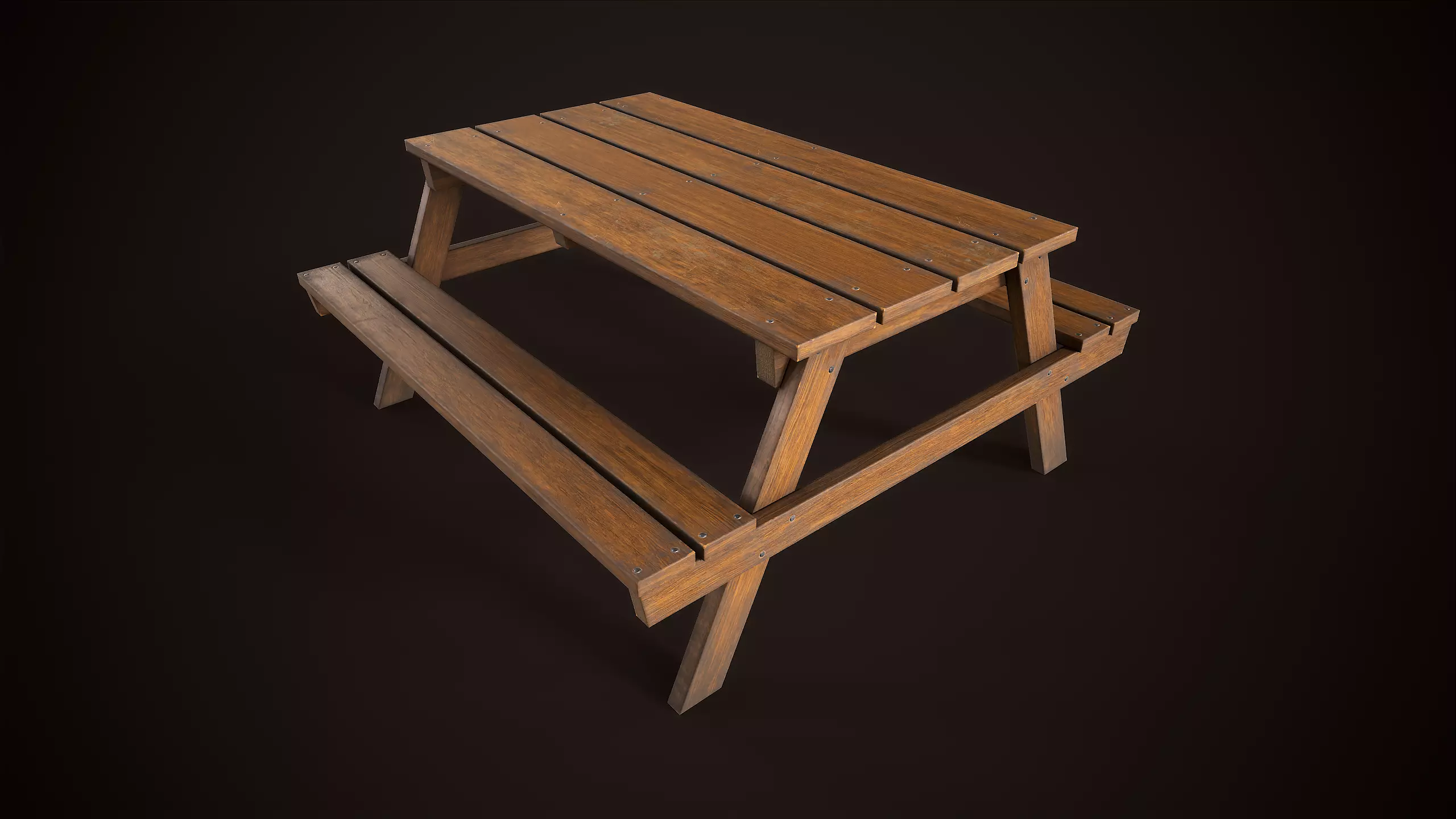 Wooden picnic table Low-poly 3D model_0