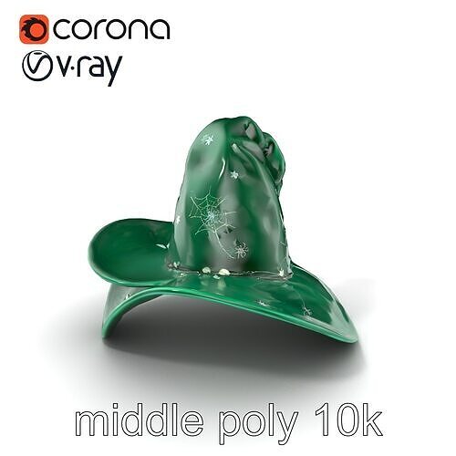 Emerald Witch Hat with Silver Webs model pack Low-poly 3D model