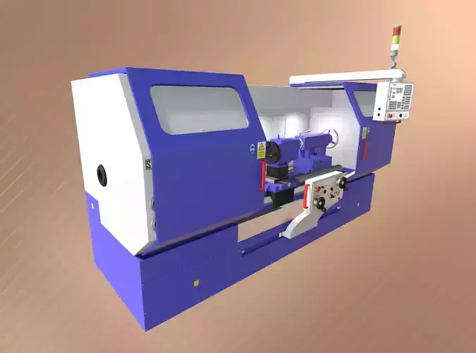 CNC Lathe Set Low-poly 3D model