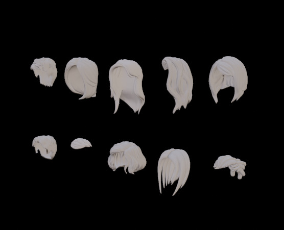 female stylised hair lowpoly Free low-poly 3D model_3