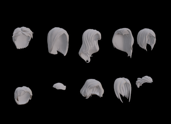 female stylised hair lowpoly Free low-poly 3D model_2