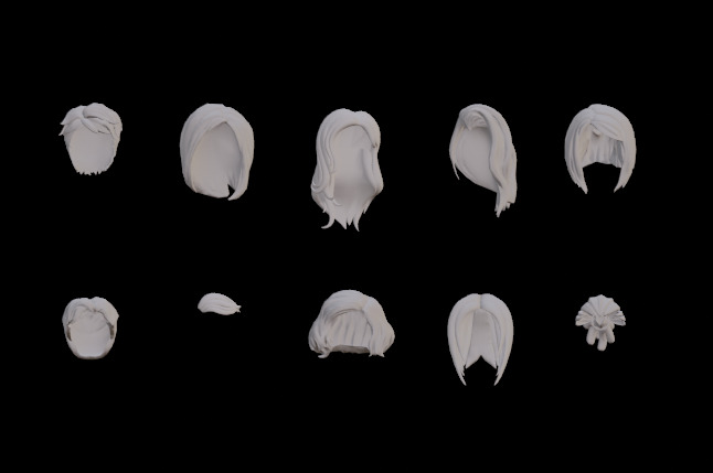 female stylised hair lowpoly Free low-poly 3D model_1